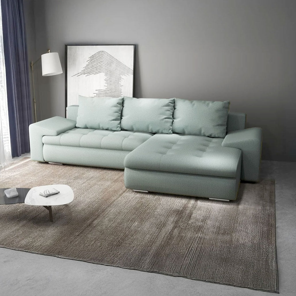 Colțar extensibil dumonde cu ladă de depozitare si sezut confortabil din spuma HR, Leonardo Enjoy Mint 255x193 cm II
