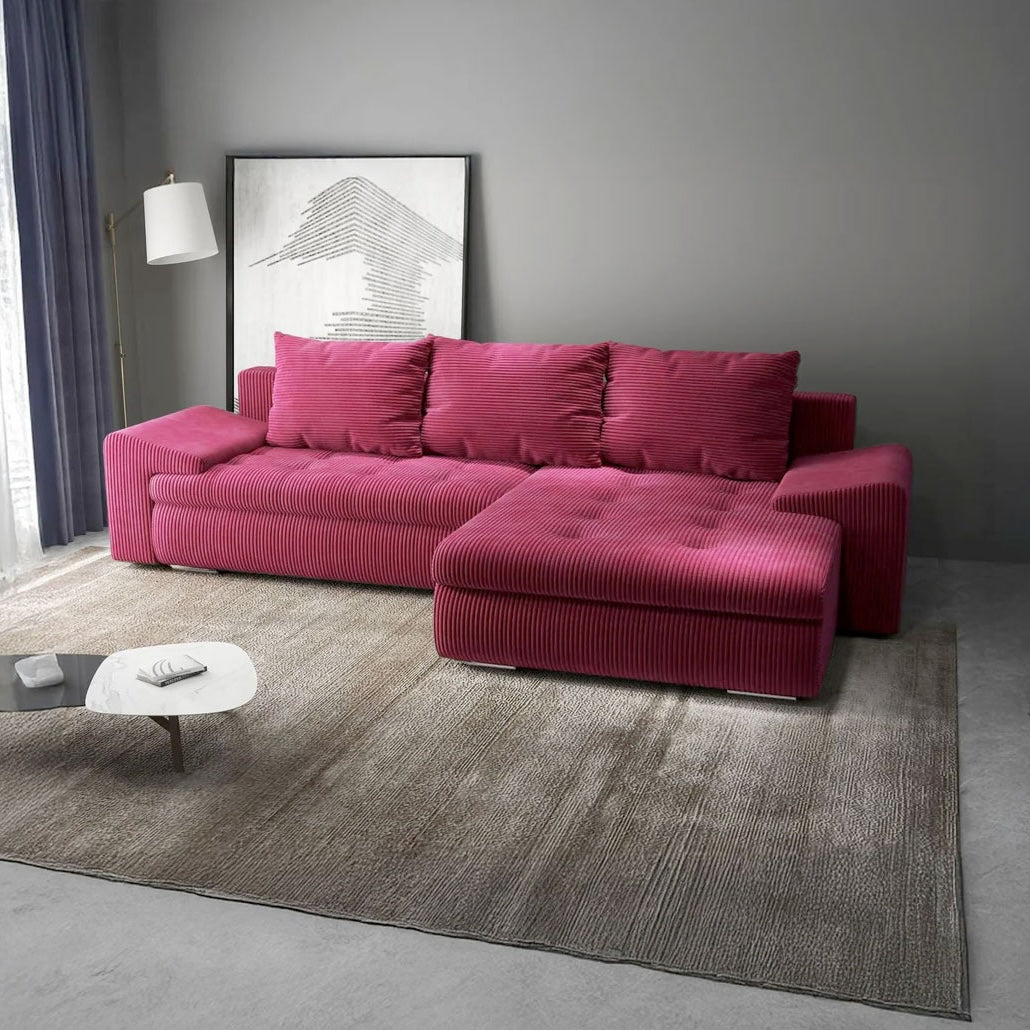 Colțar extensibil dumonde cu ladă de depozitare si sezut confortabil din spuma HR, Leonardo Zoom Rosu 255x193 cm II