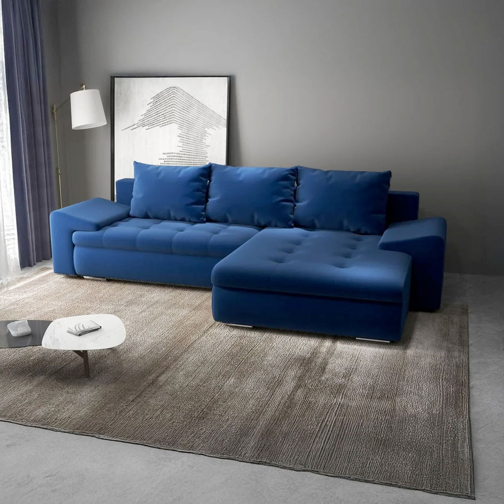 Colțar extensibil dumonde cu ladă de depozitare si sezut confortabil din spuma HR, Leonardo Royal Albastru 255x193 cm II