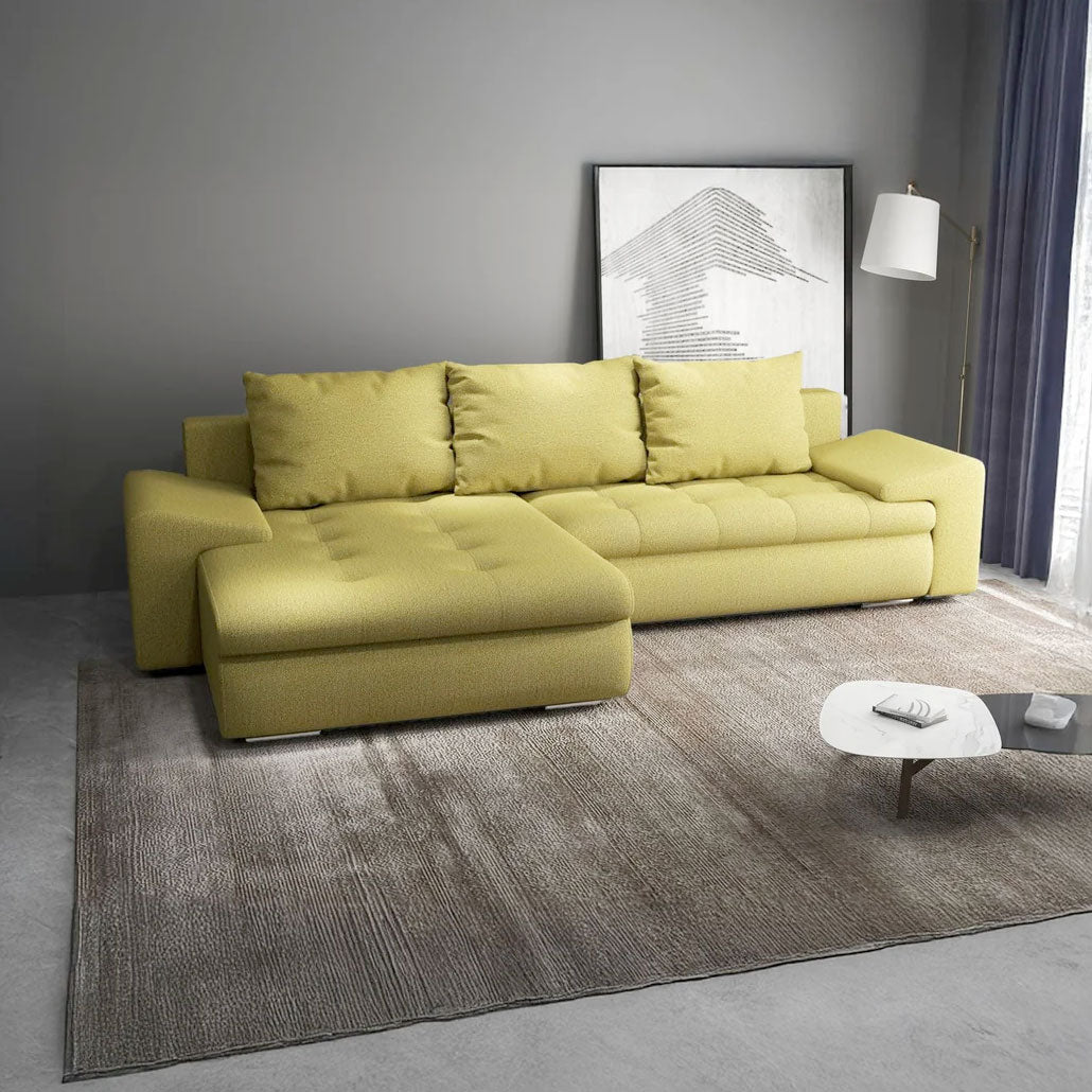 Colțar extensibil dumonde cu ladă de depozitare si sezut confortabil din spuma HR, Leonardo Enjoy Verde 255x193 cm