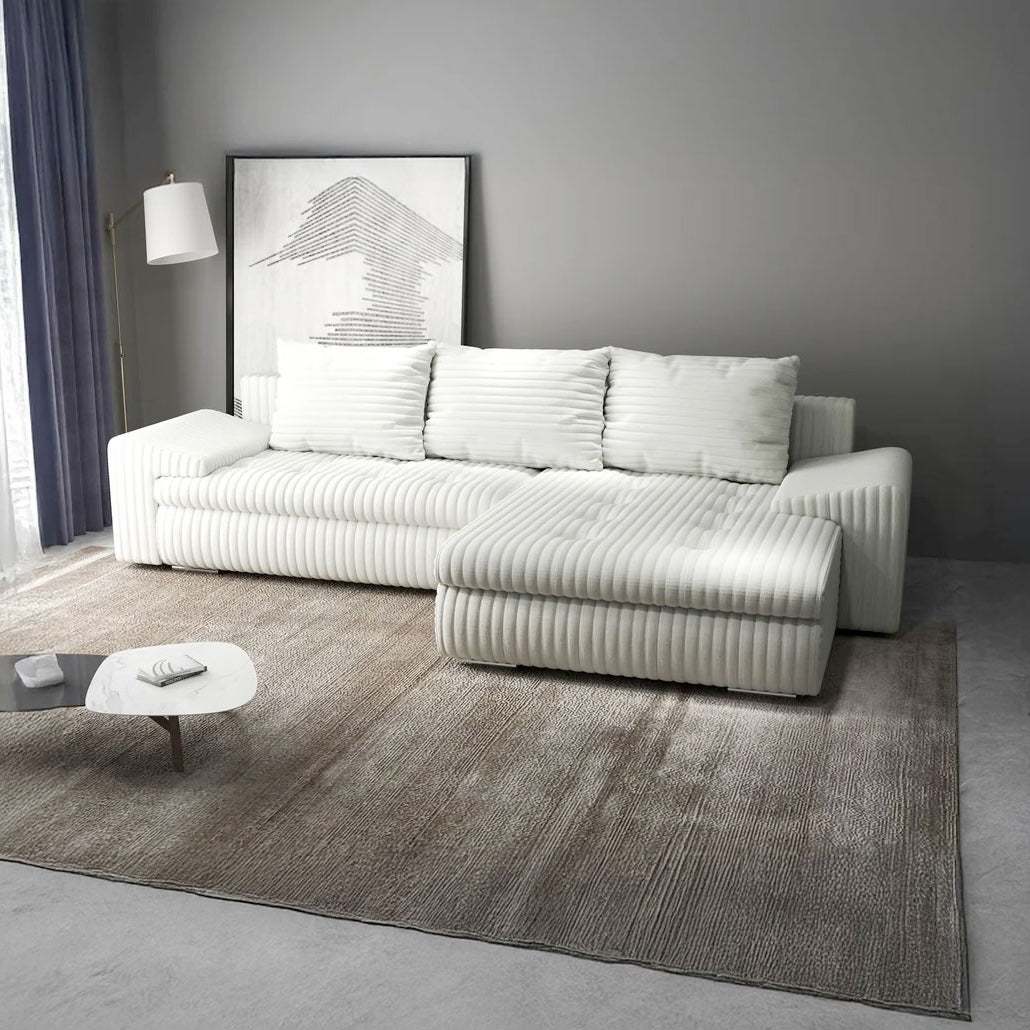 Colțar extensibil dumonde cu ladă de depozitare si sezut confortabil din spuma HR, Leonardo Ambience Ivory 255x193 cm II
