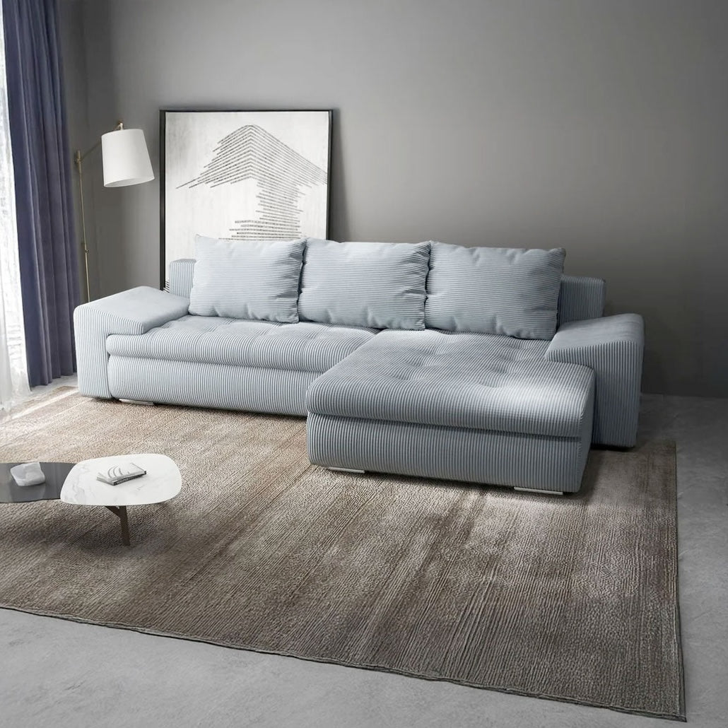 Colțar extensibil dumonde cu ladă de depozitare si sezut confortabil din spuma HR, Leonardo Zoom Grey 255x193 cm II Fabrica