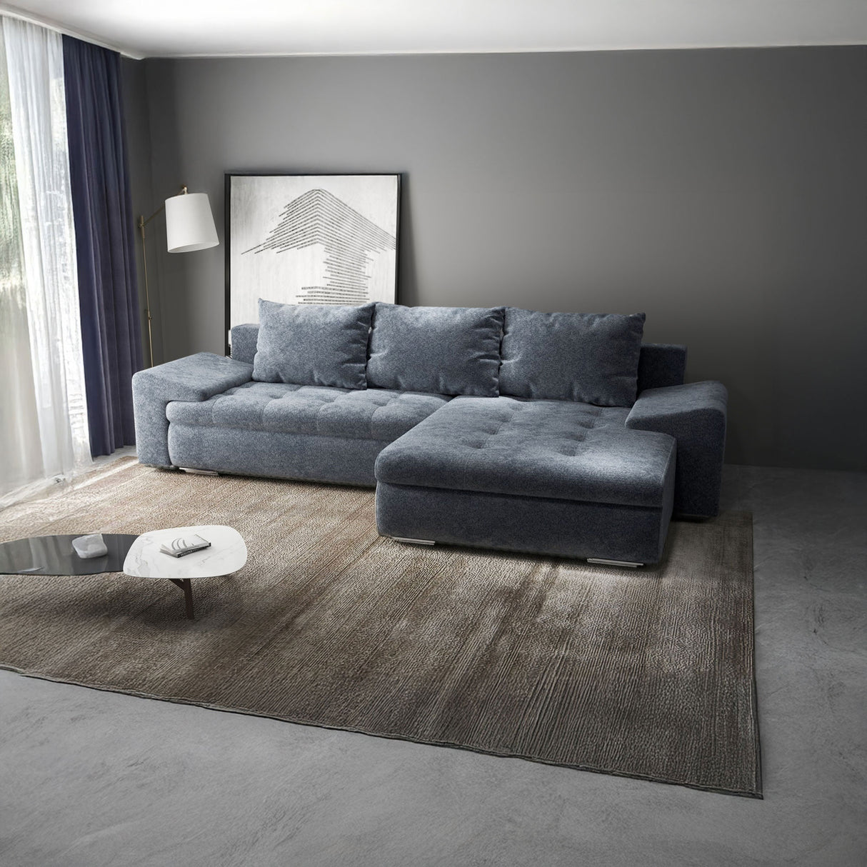 Colțar extensibil dumonde cu ladă de depozitare si sezut confortabil din spuma HR, Leonardo Euphoria Gri Grafit 255x193 cm II