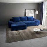 Colțar extensibil dumonde cu ladă de depozitare si sezut confortabil din spuma HR, Leonardo Royal Albastru 255x193 cm