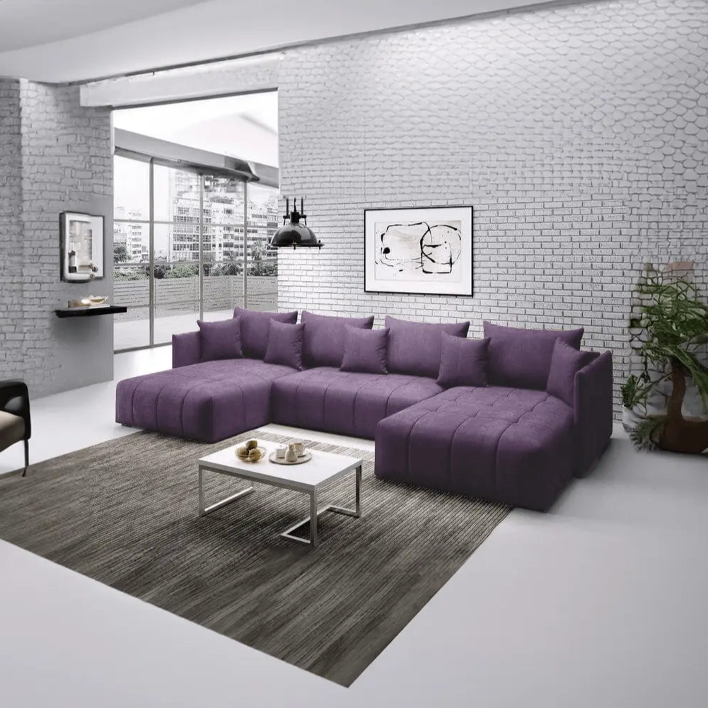 Colțar extensibil dumonde cu ladă de depozitare si sezut confortabil din spuma HR, Malta U Lila 340x185 cm Fabrica