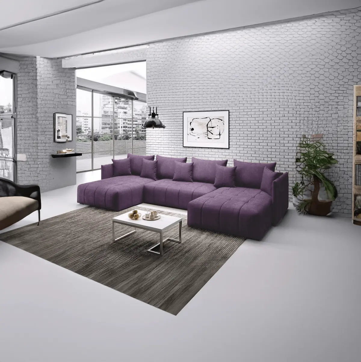 Colțar extensibil dumonde cu ladă de depozitare si sezut confortabil din spuma HR, Malta U Lila 340x185 cm Fabrica