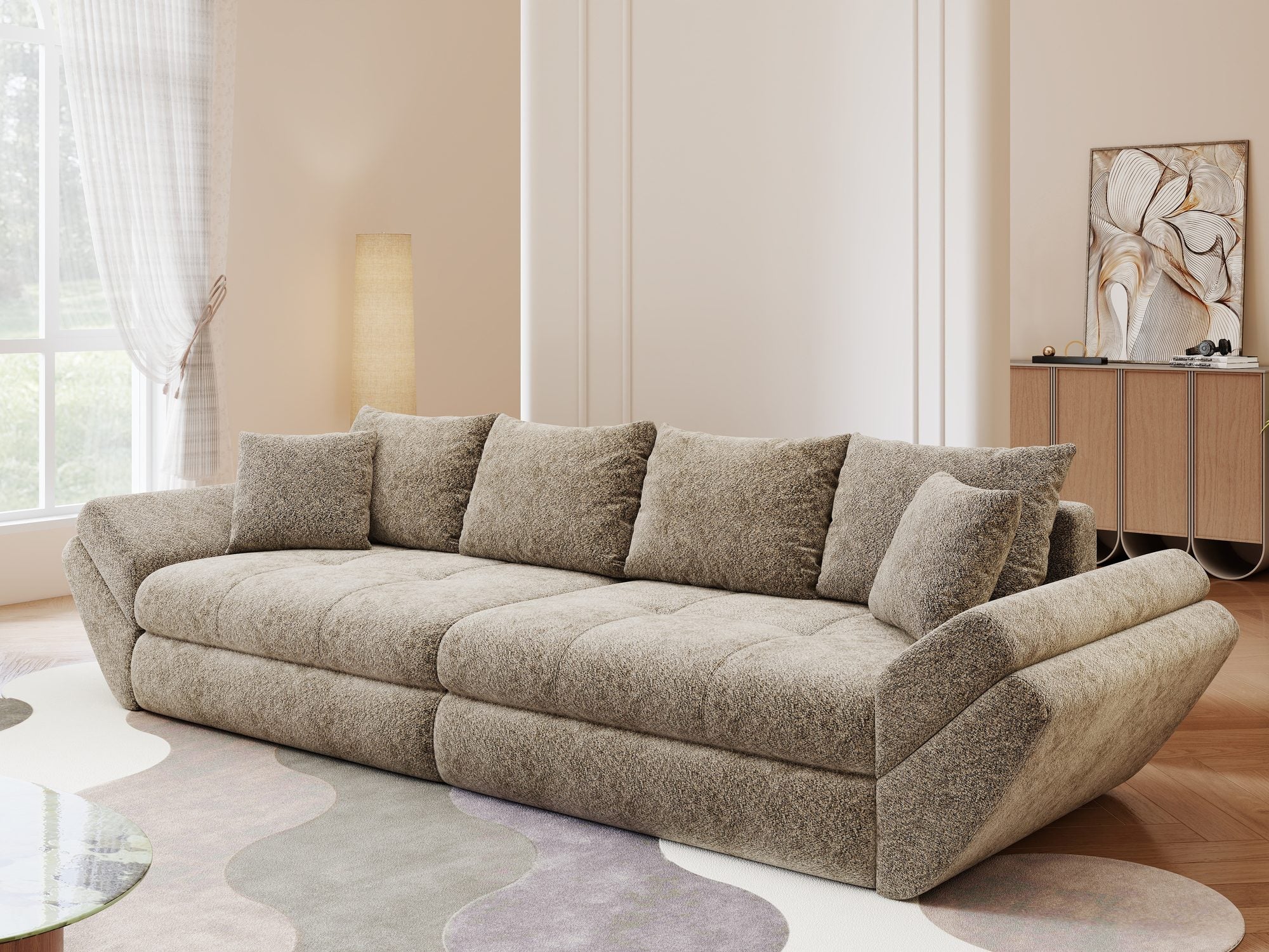 Canapea extensibilă dumonde cu ladă de depozitare Loana Arena Bej 300x100 cm