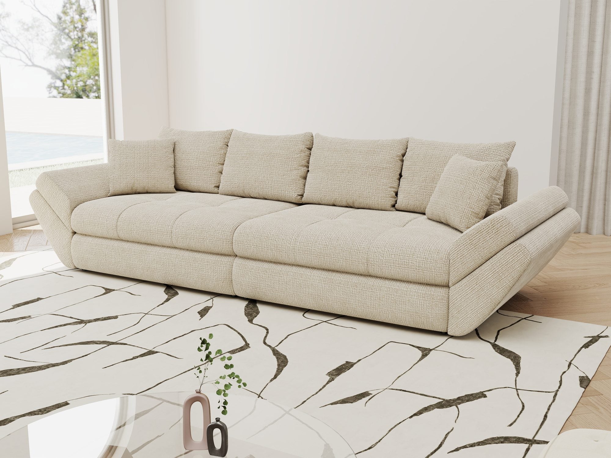 Canapea extensibilă dumonde cu ladă de depozitare Loana Cremona Gri deschis 300x100 cm