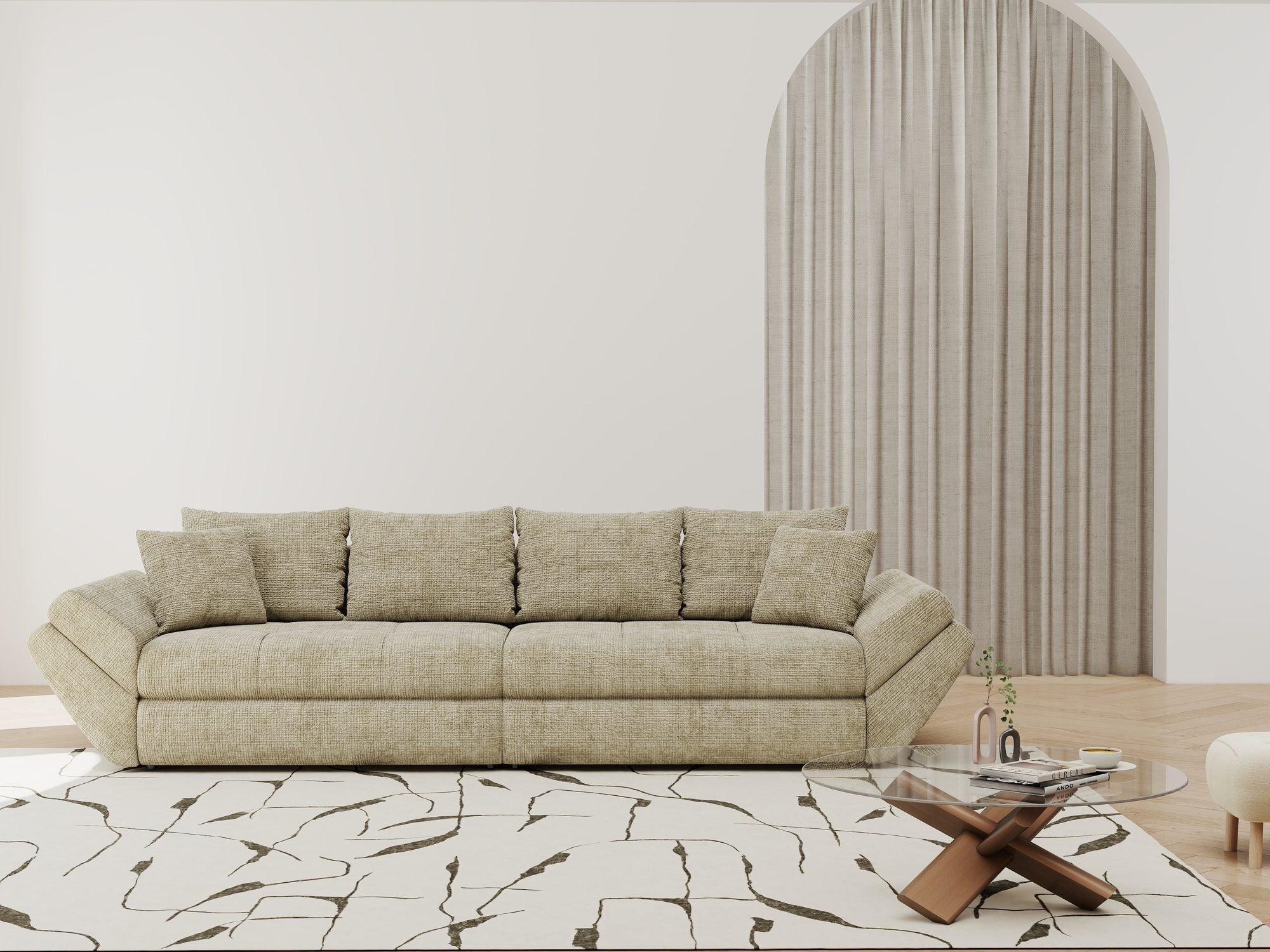 Canapea extensibilă dumonde cu ladă de depozitare Loana Cremona Bej 300x100 cm