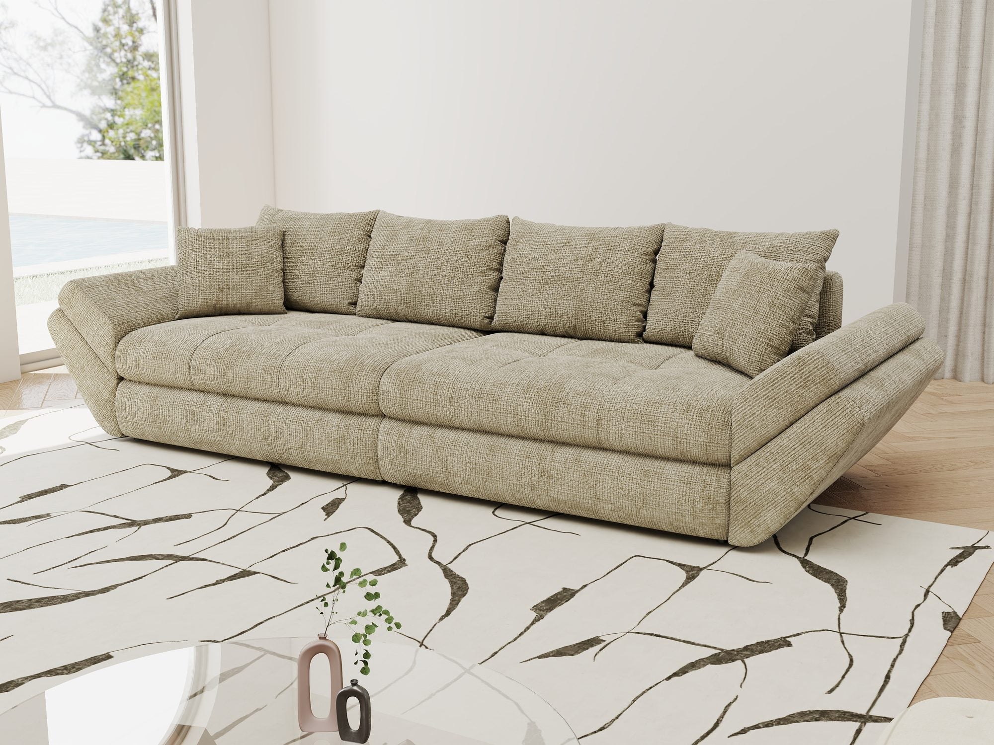 Canapea extensibilă dumonde cu ladă de depozitare Loana Cremona Bej 300x100 cm