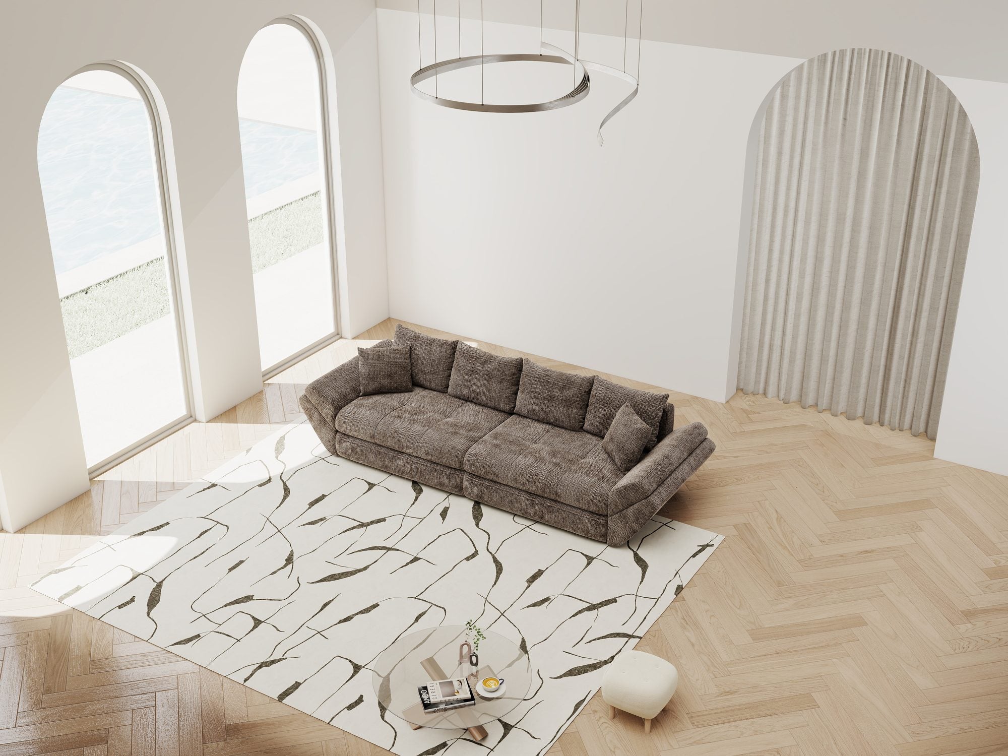 Canapea extensibilă dumonde cu ladă de depozitare Loana Cremona Maro-bej 300x100 cm