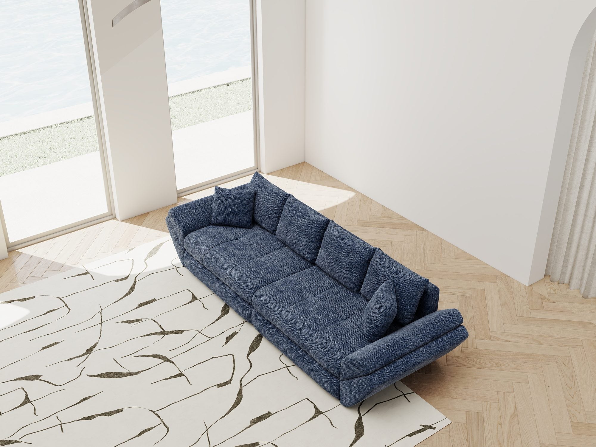 Canapea extensibilă dumonde cu ladă de depozitare si sezut confortabil din spuma high-density, Loana Cremona Albastru 300x100 cm