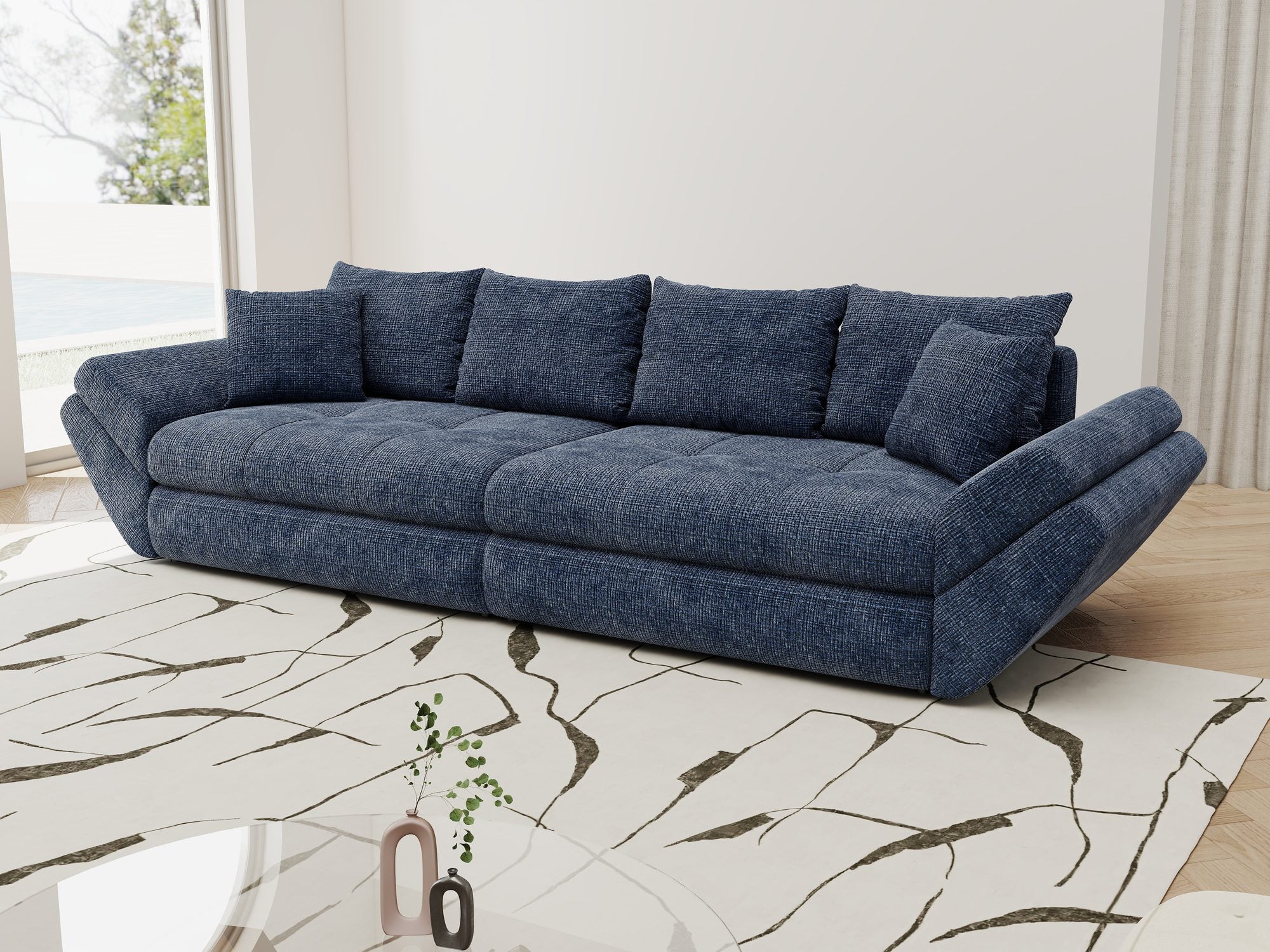 Canapea extensibilă dumonde cu ladă de depozitare si sezut confortabil din spuma high-density, Loana Cremona Albastru 300x100 cm