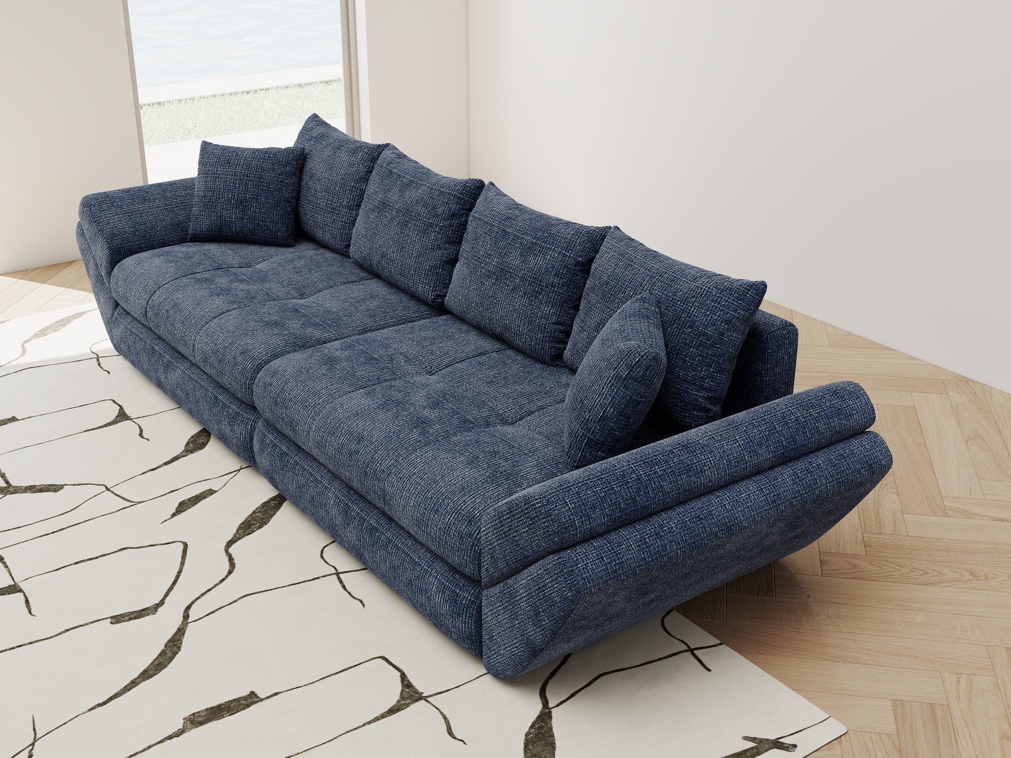Canapea extensibilă dumonde cu ladă de depozitare si sezut confortabil din spuma high-density, Loana Cremona Albastru 300x100 cm