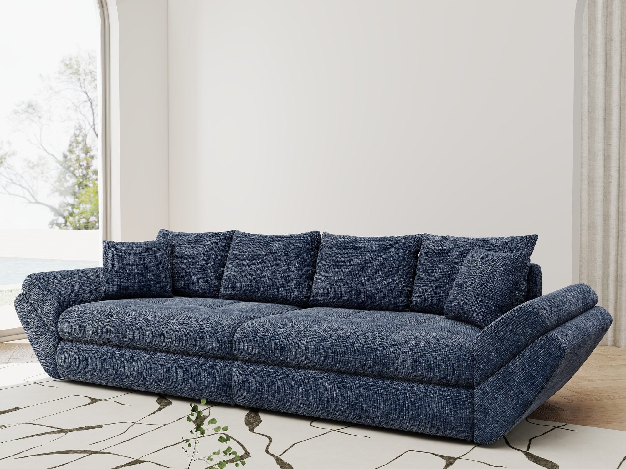 Canapea extensibilă dumonde cu ladă de depozitare si sezut confortabil din spuma high-density, Loana Cremona Albastru 300x100 cm