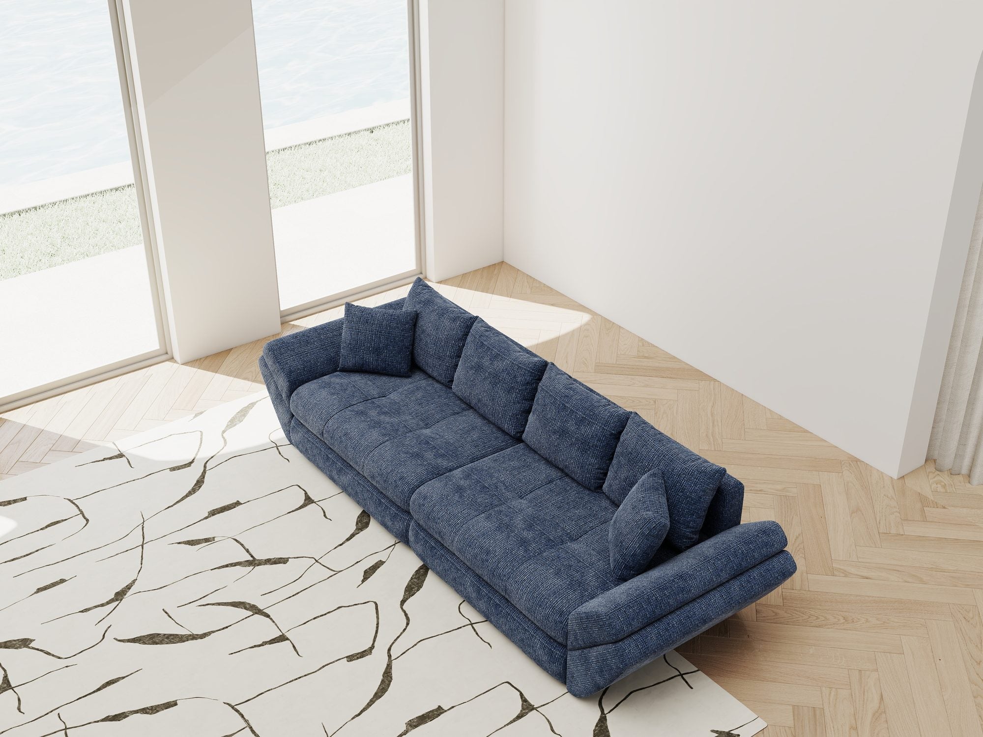 Canapea extensibilă dumonde cu ladă de depozitare si sezut confortabil din spuma high-density, Loana Cremona Albastru 300x100 cm