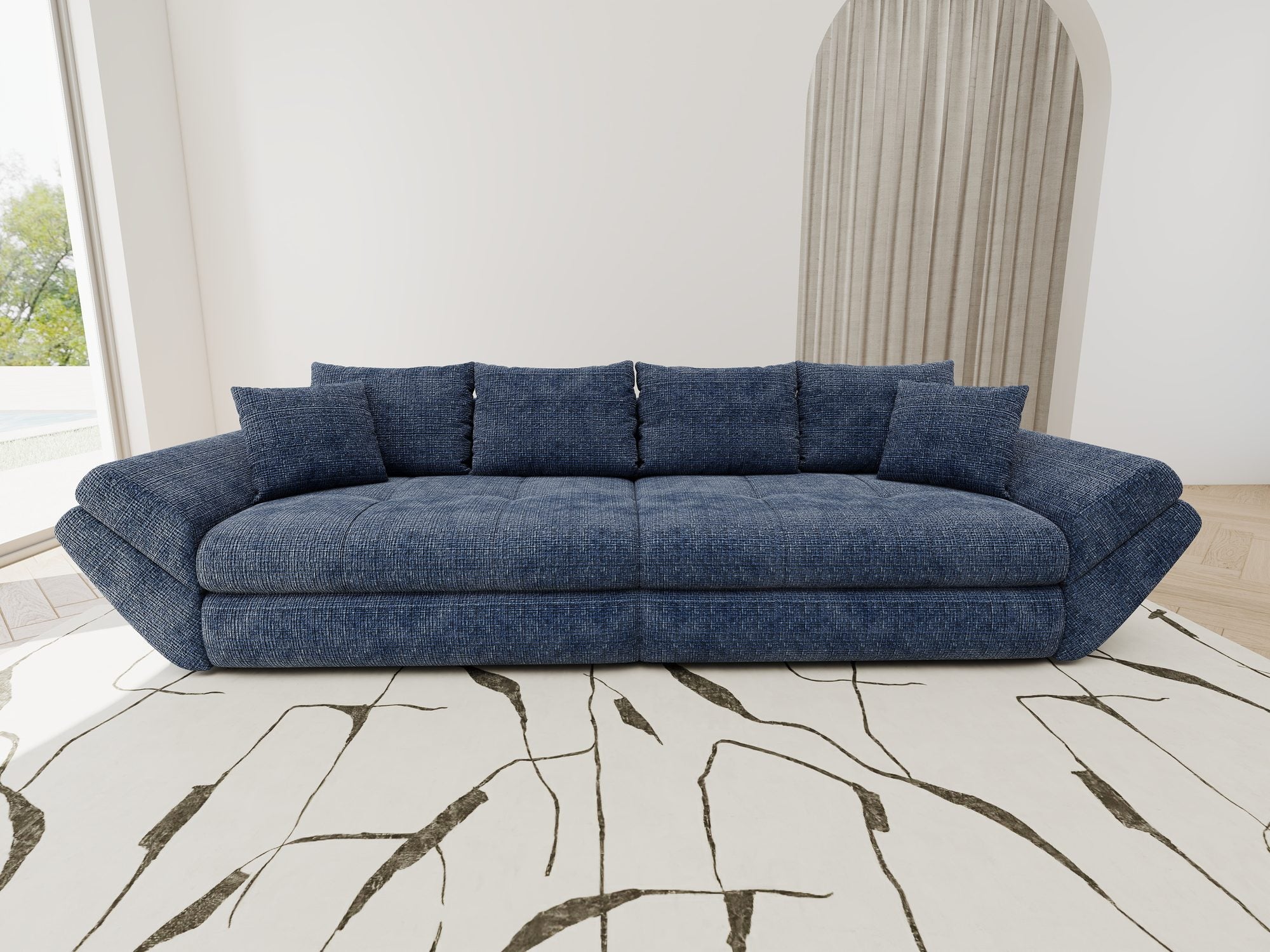 Canapea extensibilă dumonde cu ladă de depozitare si sezut confortabil din spuma high-density, Loana Cremona Albastru 300x100 cm