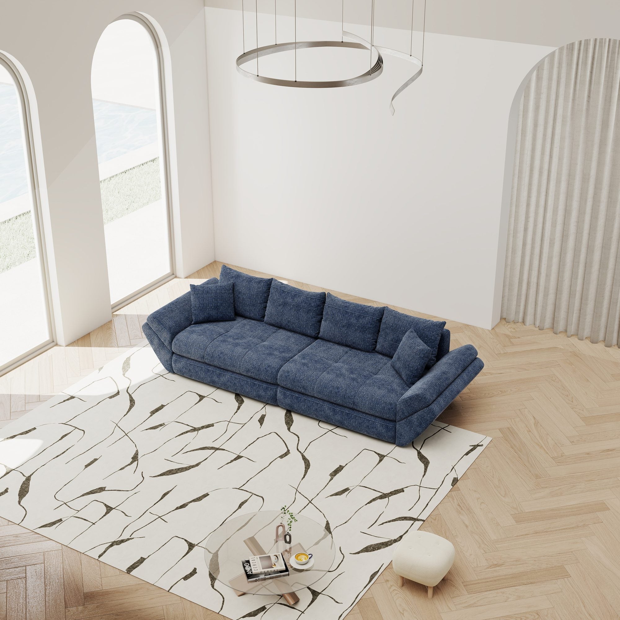 Canapea extensibilă dumonde cu ladă de depozitare si sezut confortabil din spuma high-density, Loana Cremona Albastru 300x100 cm