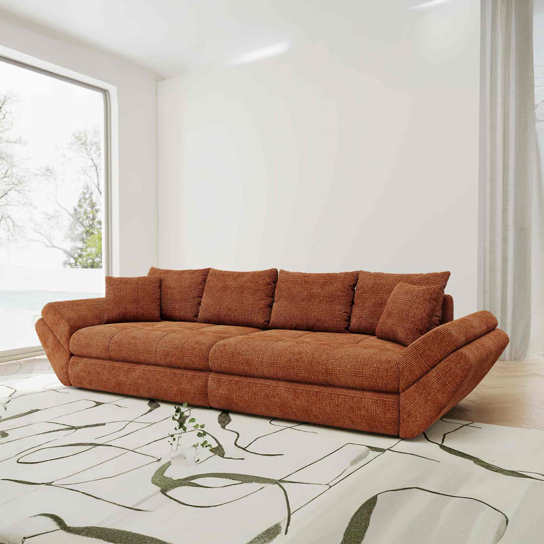 Canapea extensibilă dumonde cu ladă de depozitare si sezut confortabil din spuma high-density, Loana Cremona Teracota 300x100 cm