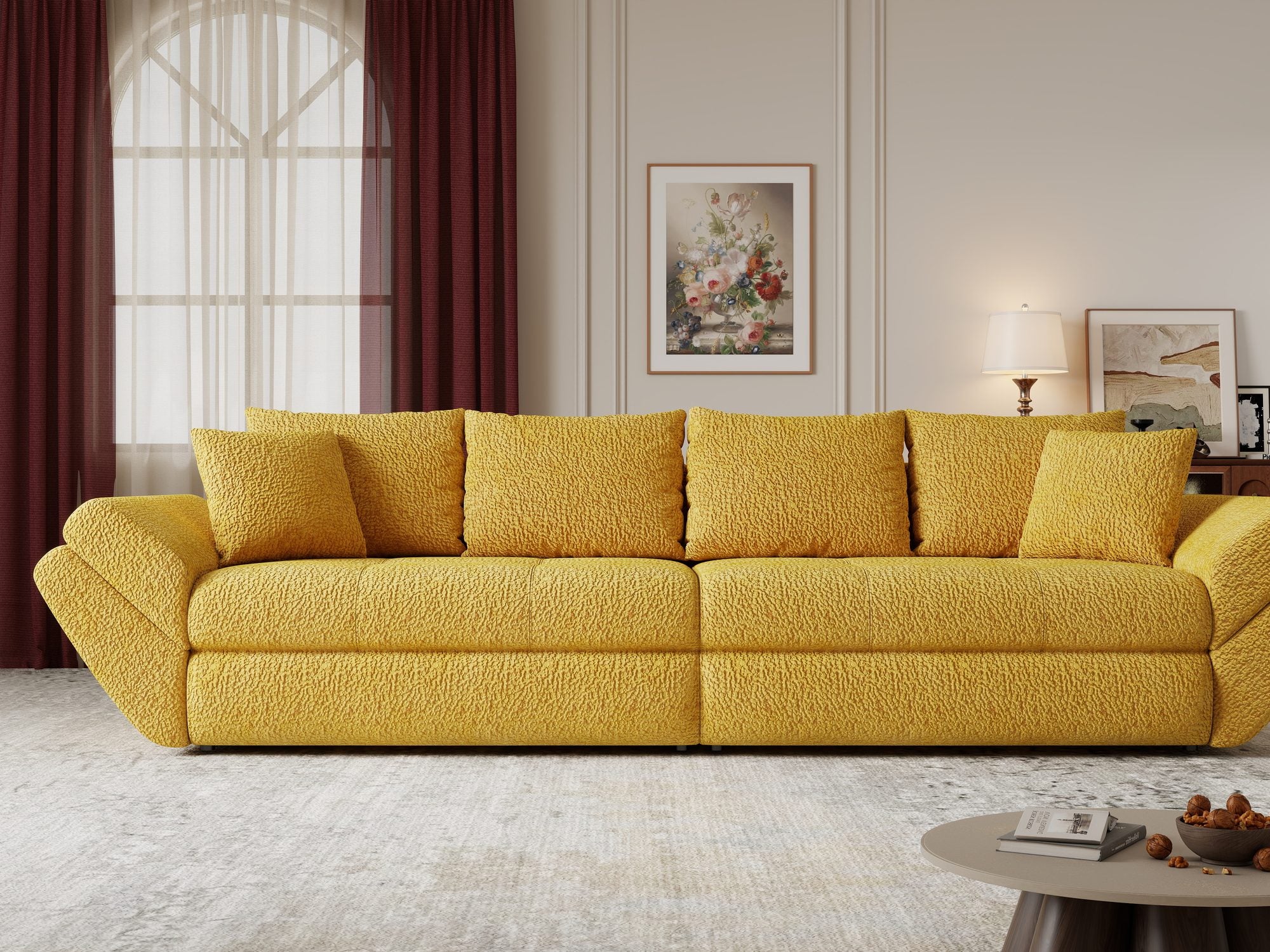 Canapea extensibilă dumonde cu ladă de depozitare Loana Jaguar Galben mustar 300x100 cm