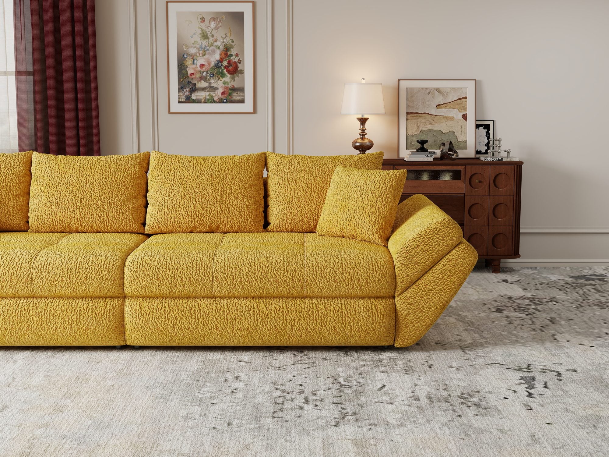 Canapea extensibilă dumonde cu ladă de depozitare Loana Jaguar Galben mustar 300x100 cm