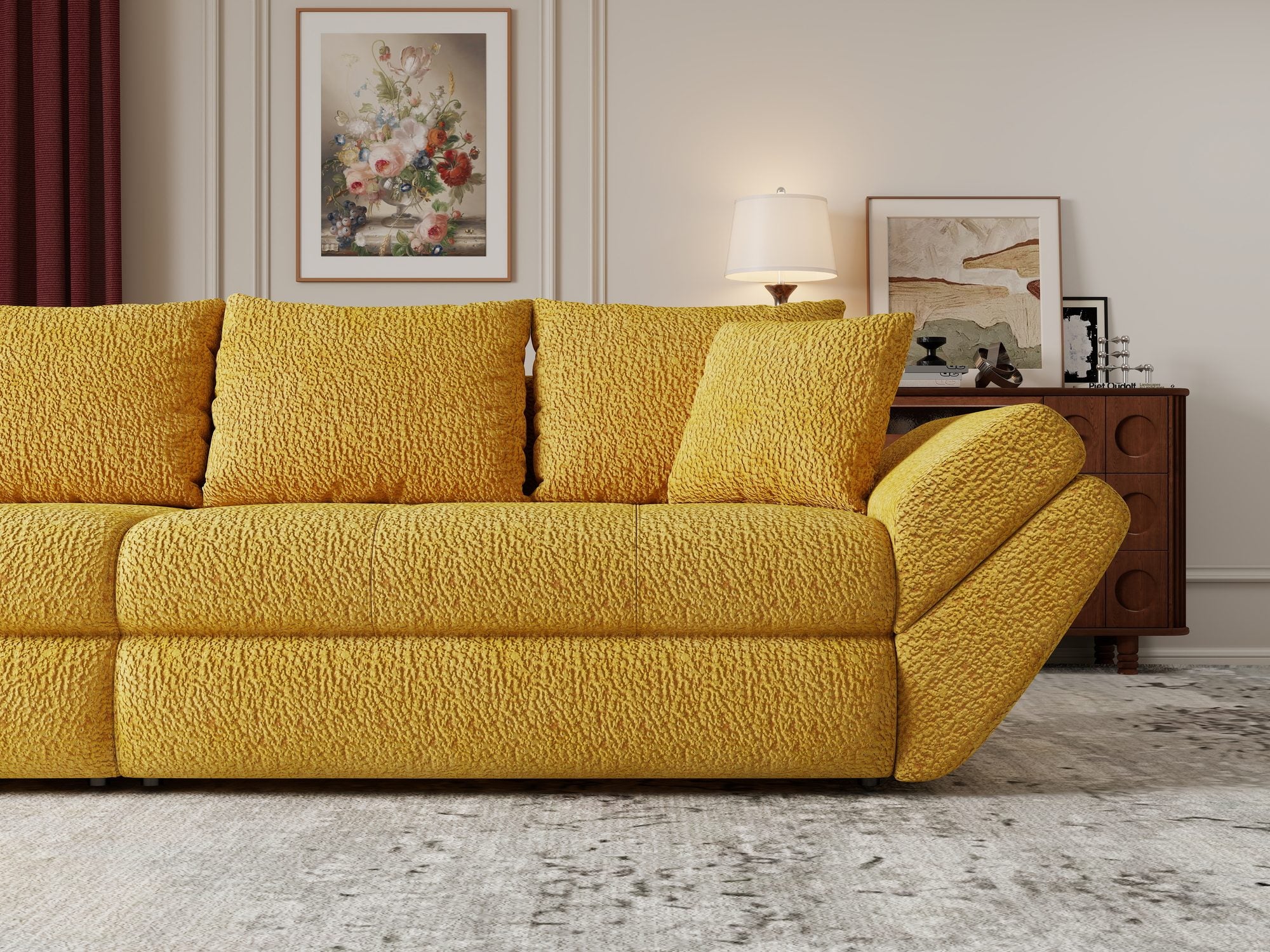 Canapea extensibilă dumonde cu ladă de depozitare Loana Jaguar Galben mustar 300x100 cm