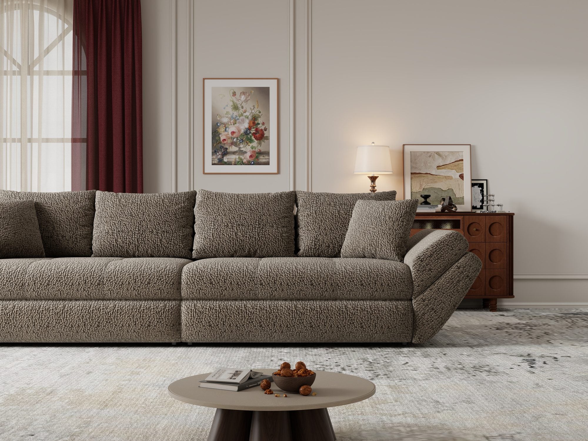 Canapea extensibilă dumonde cu ladă de depozitare Loana Jaguar Maro cappuccino 300x100 cm