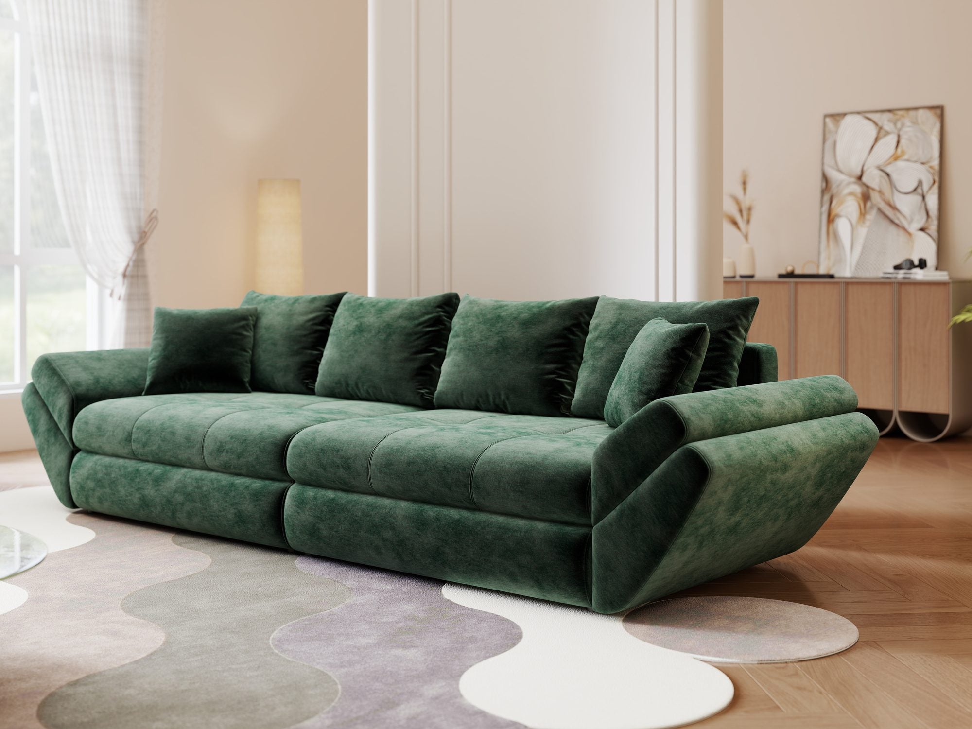 Canapea extensibilă dumonde cu ladă de depozitare Loana Monolith Verde 300x100 cm