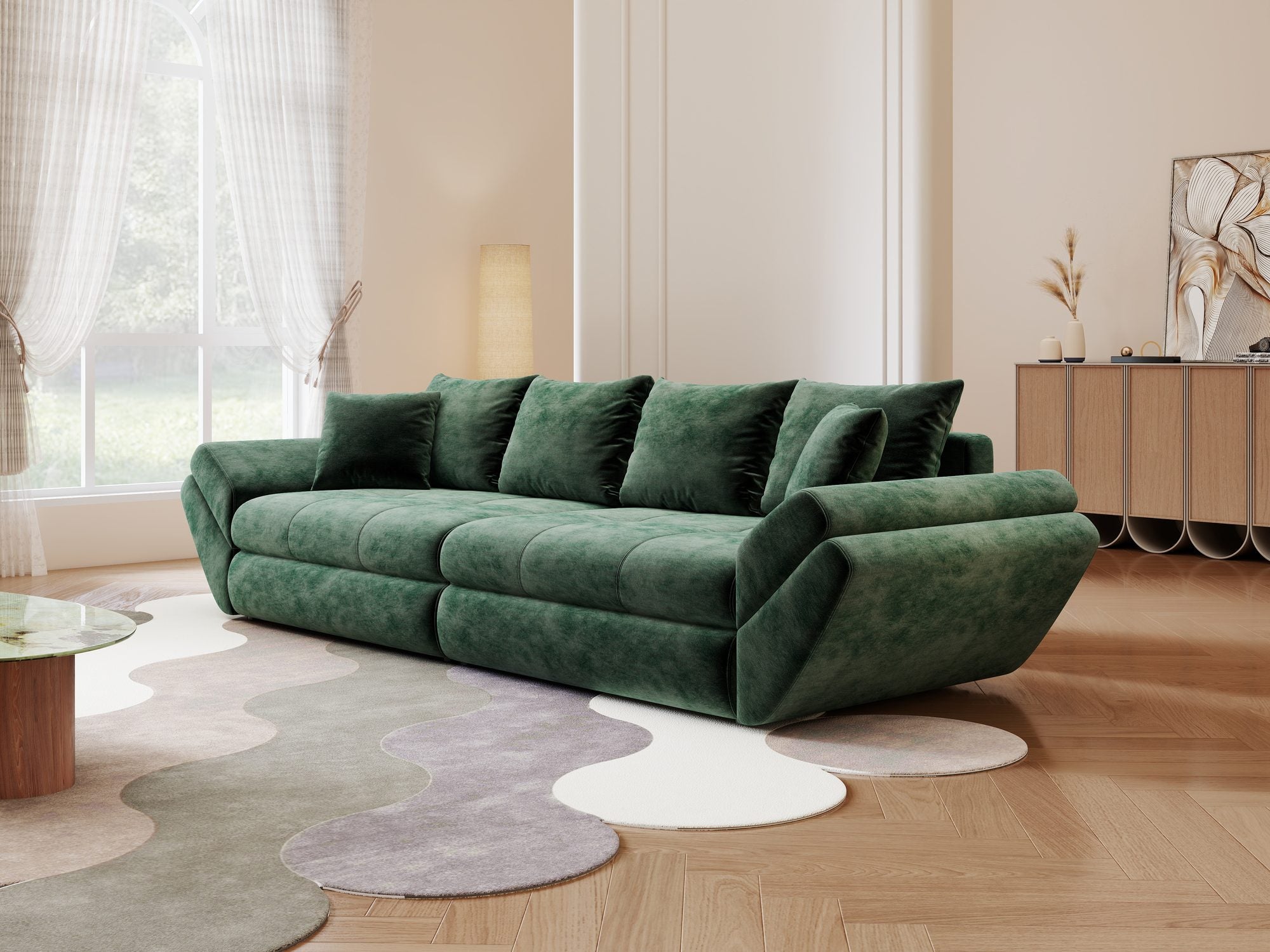 Canapea extensibilă dumonde cu ladă de depozitare Loana Monolith Verde 300x100 cm