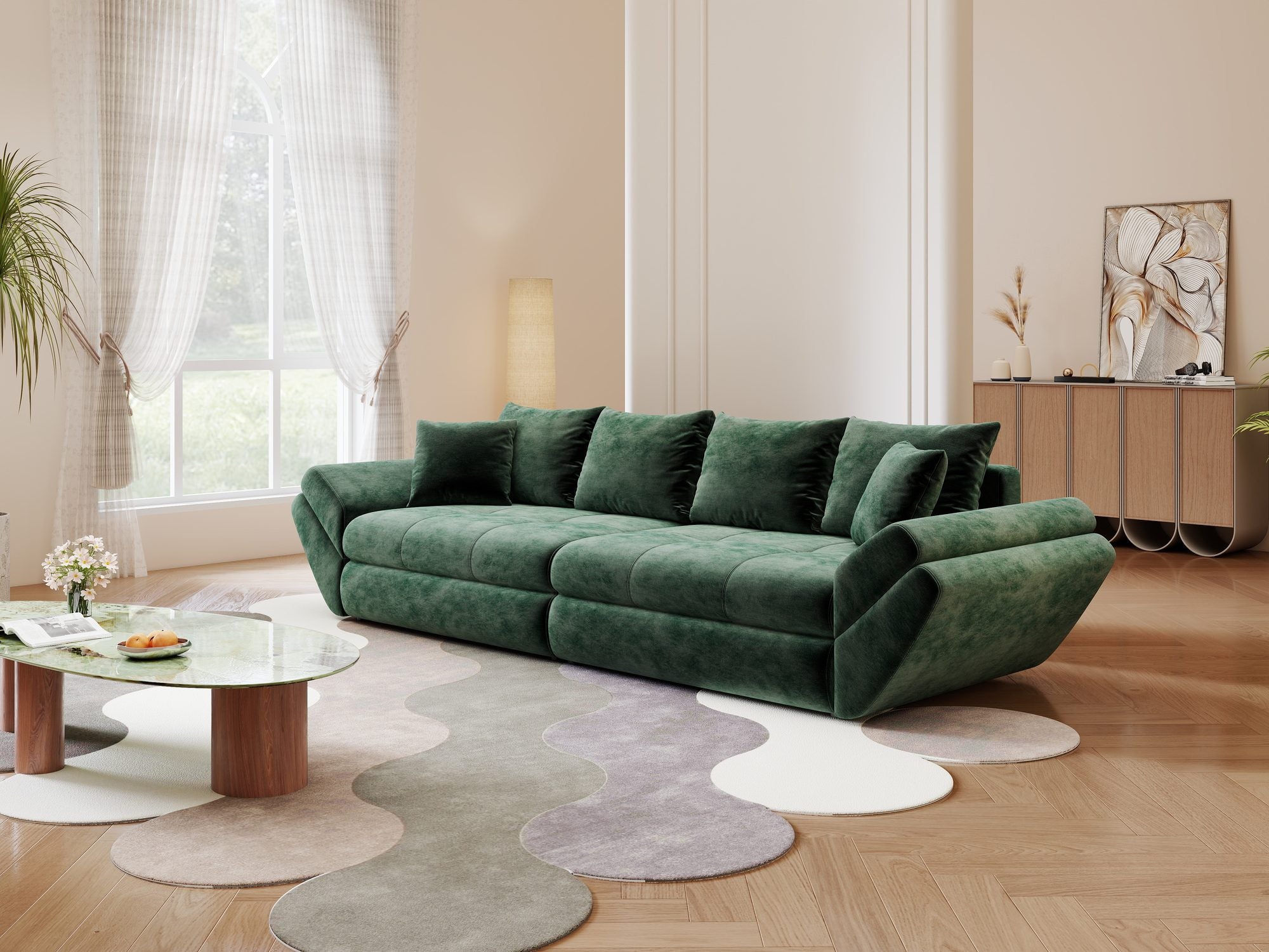 Canapea extensibilă dumonde cu ladă de depozitare Loana Monolith Verde 300x100 cm