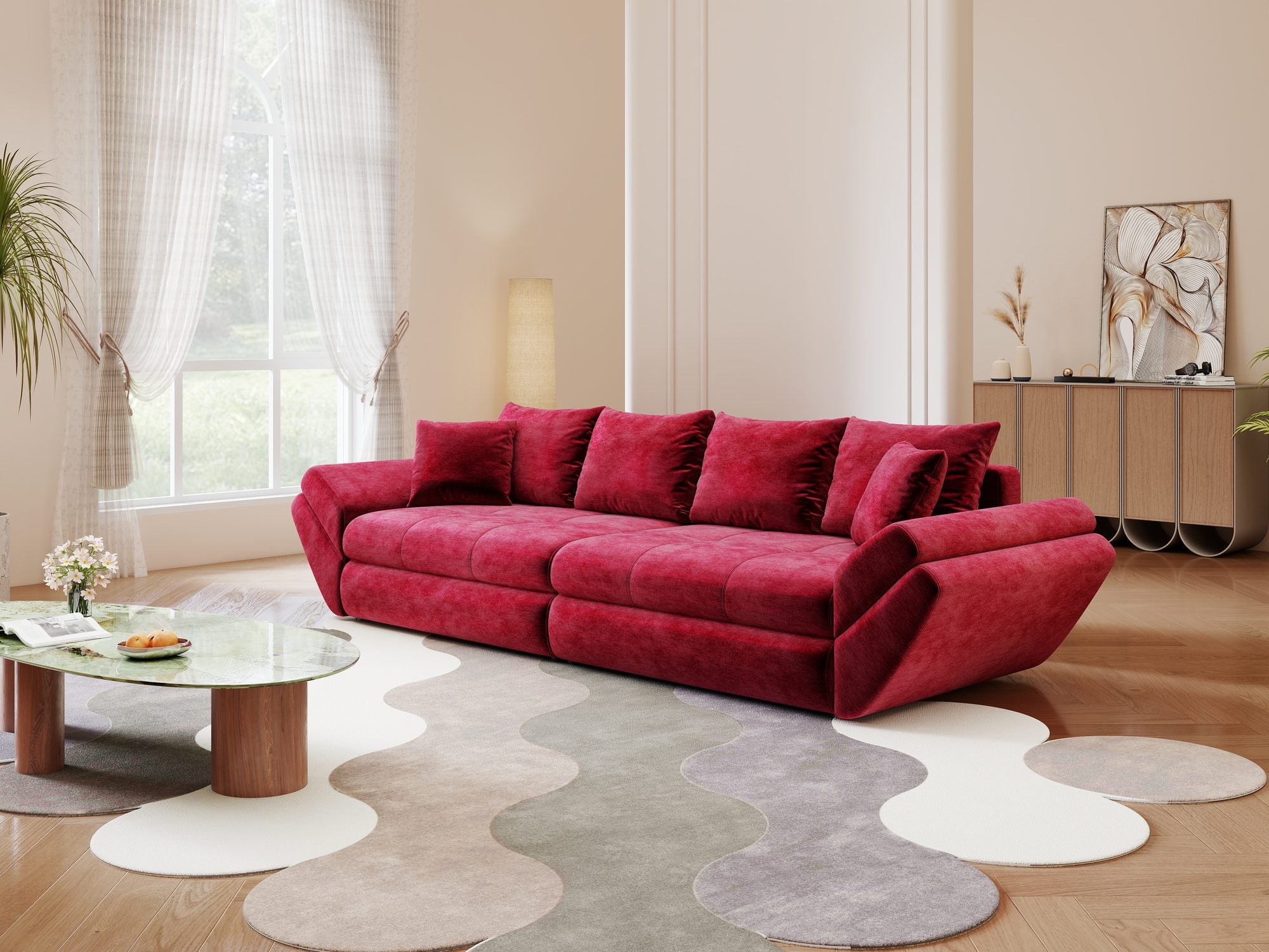 Canapea extensibilă dumonde cu ladă de depozitare Loana Monolith Rosu 300x100 cm