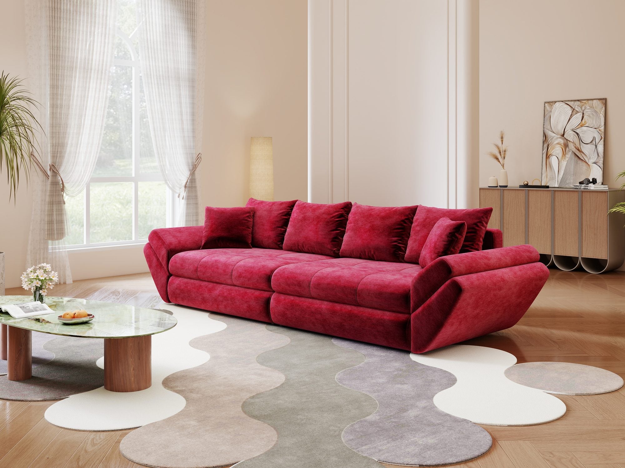 Canapea extensibilă dumonde cu ladă de depozitare Loana Monolith Rosu 300x100 cm