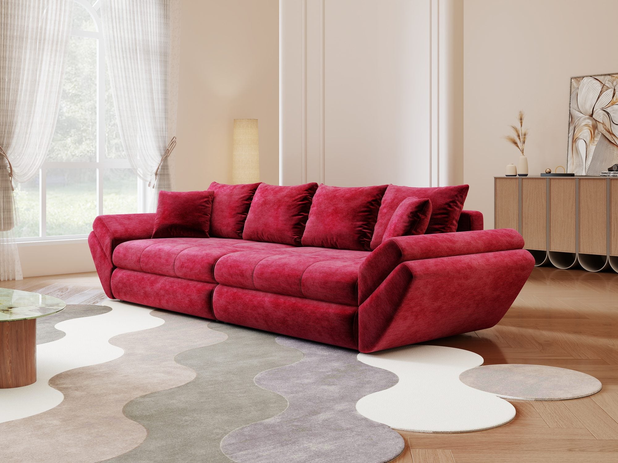 Canapea extensibilă dumonde cu ladă de depozitare Loana Monolith Rosu 300x100 cm