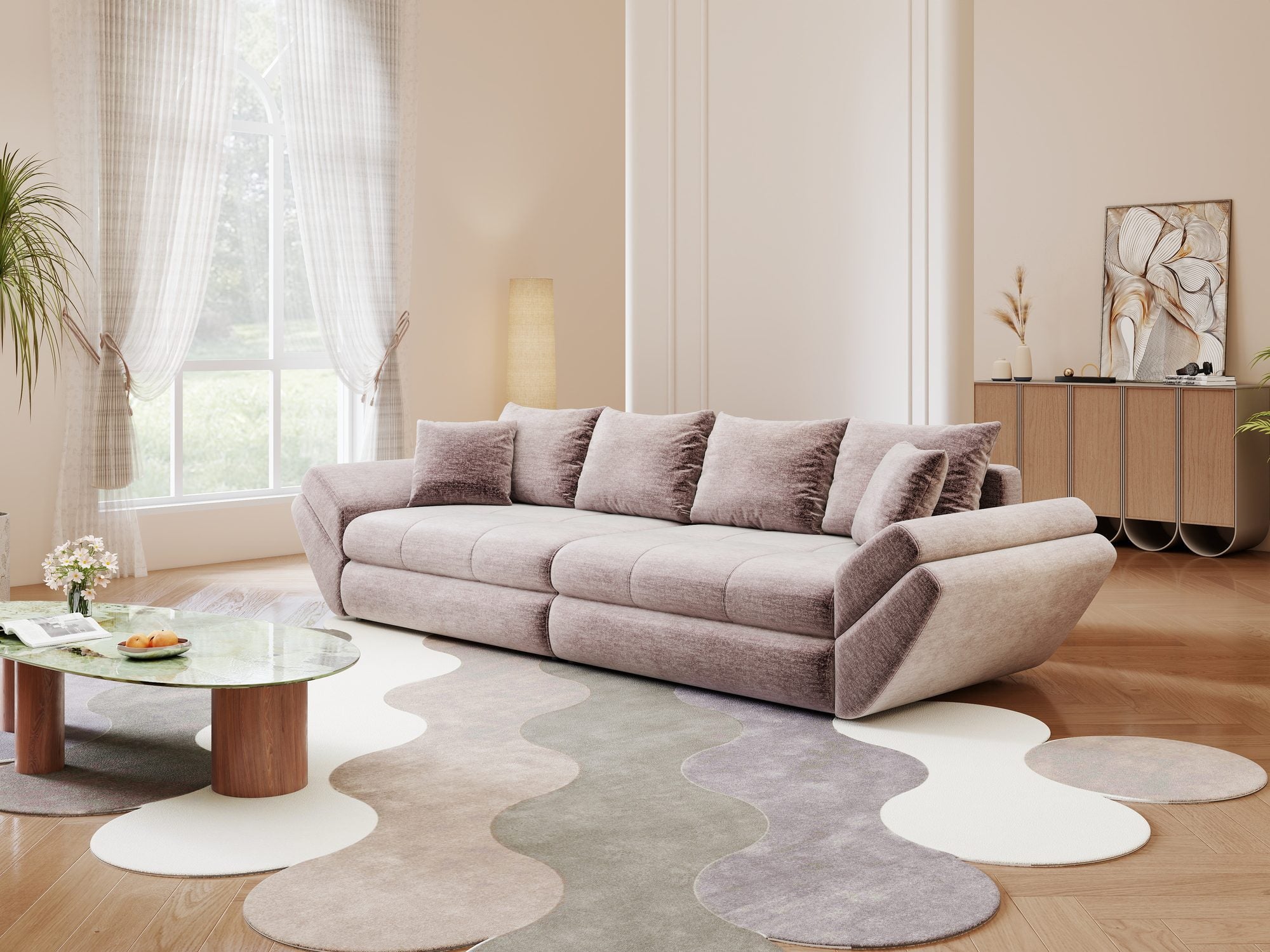 Canapea extensibilă dumonde cu ladă de depozitare Loana Monolith Roz pudrat 300x100 cm