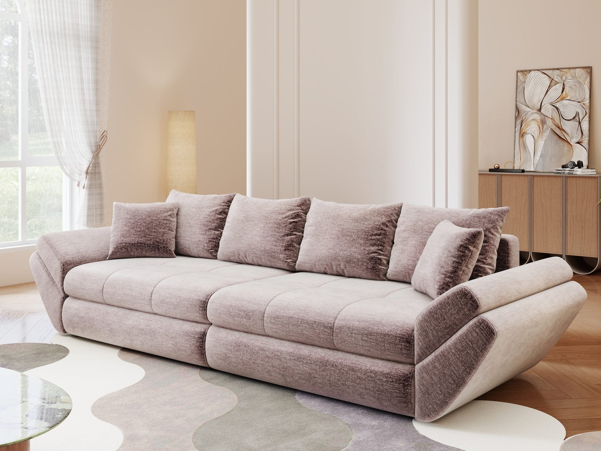 Canapea extensibilă dumonde cu ladă de depozitare Loana Monolith Roz pudrat 300x100 cm