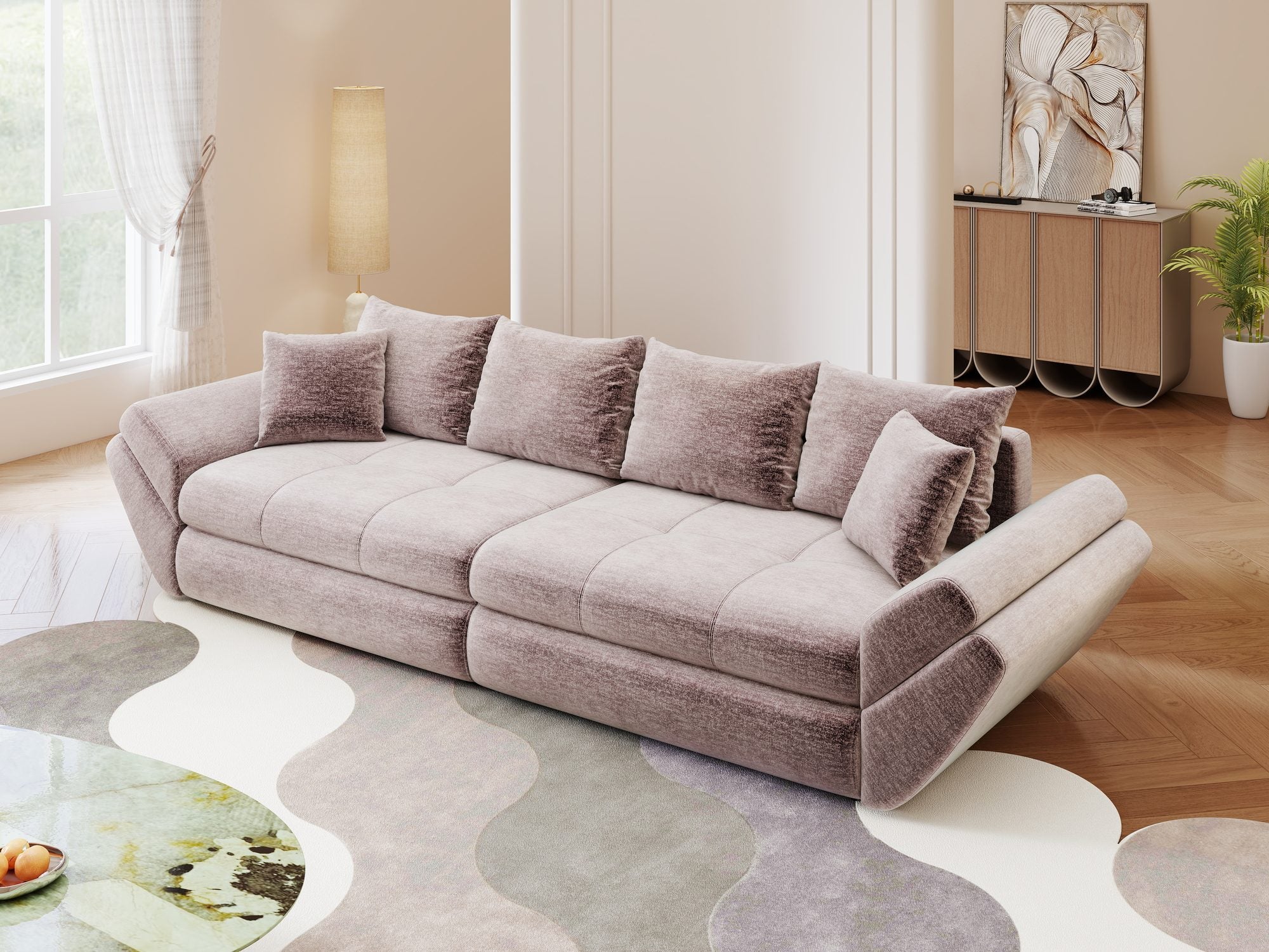 Canapea extensibilă dumonde cu ladă de depozitare Loana Monolith Roz pudrat 300x100 cm