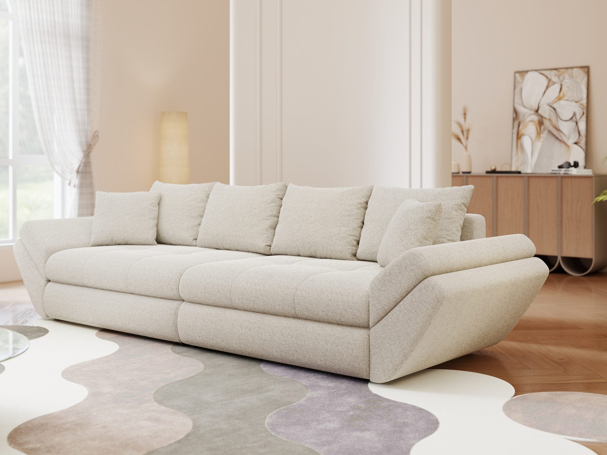 Canapea extensibilă dumonde cu ladă de depozitare Loana Monte Bej 300x100 cm