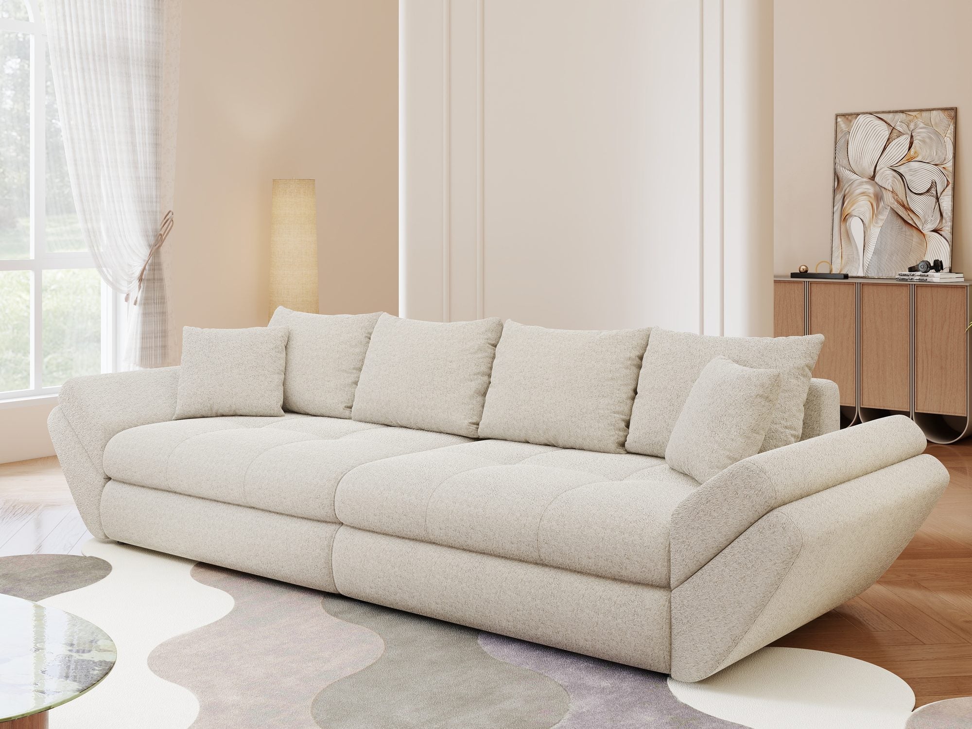Canapea extensibilă dumonde cu ladă de depozitare Loana Monte Bej 300x100 cm