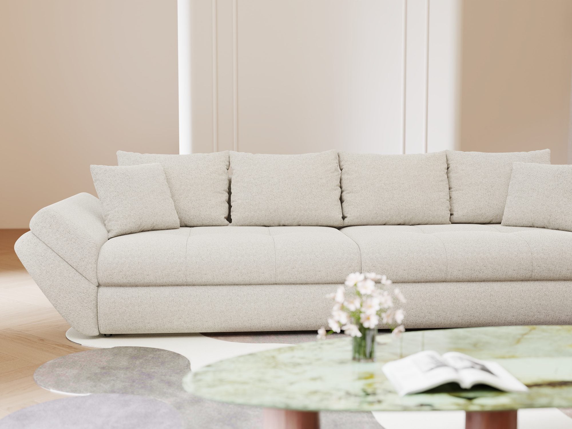 Canapea extensibilă dumonde cu ladă de depozitare Loana Monte Bej 300x100 cm