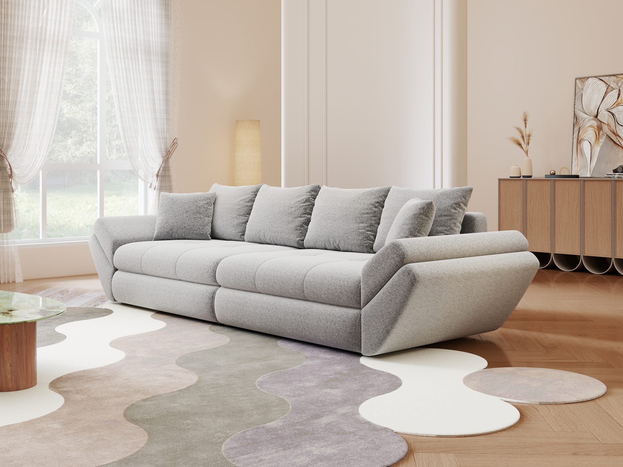Canapea extensibilă dumonde cu ladă de depozitare Loana Monte Gri 300x100 cm