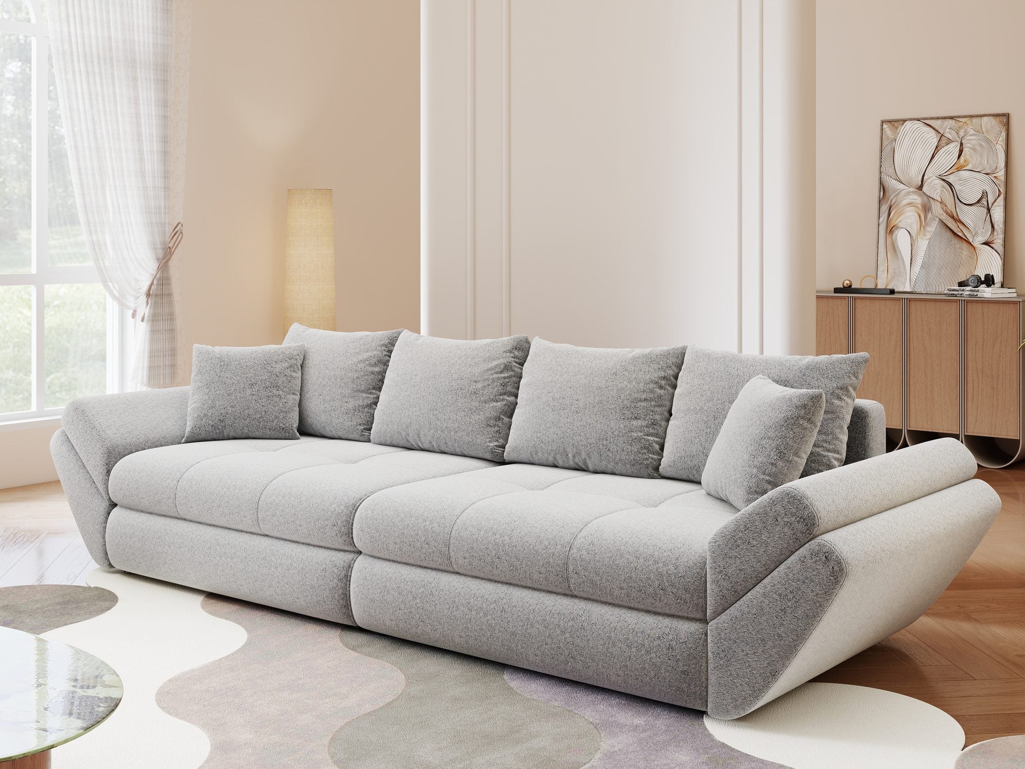 Canapea extensibilă dumonde cu ladă de depozitare Loana Monte Gri 300x100 cm