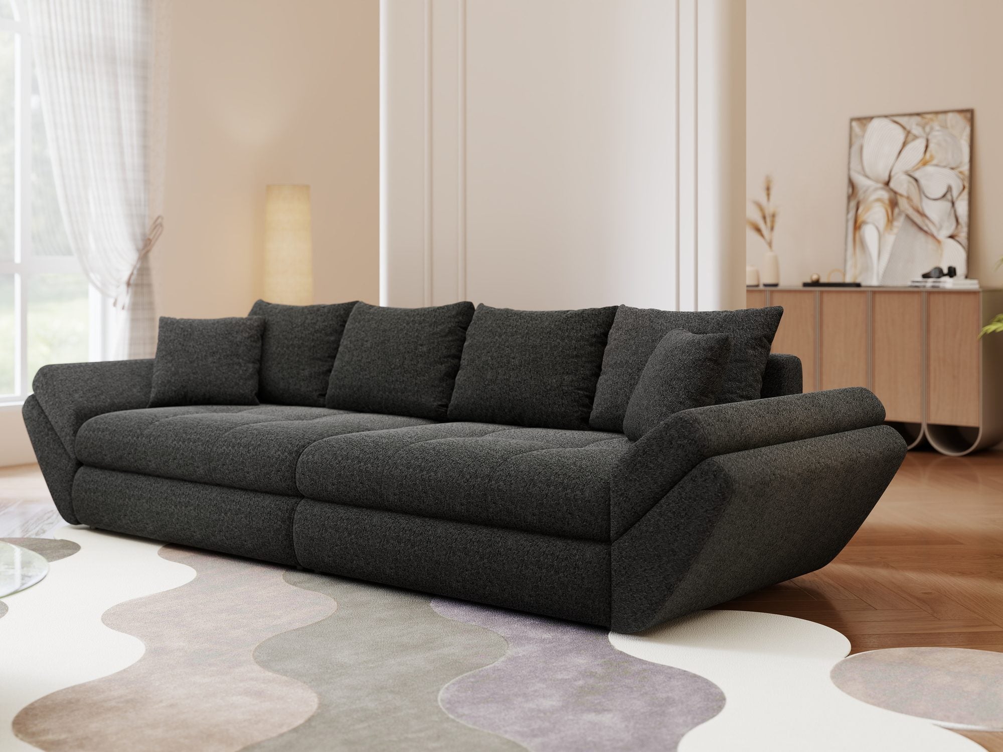 Canapea extensibilă dumonde cu ladă de depozitare Loana Monte Negru 300x100 cm