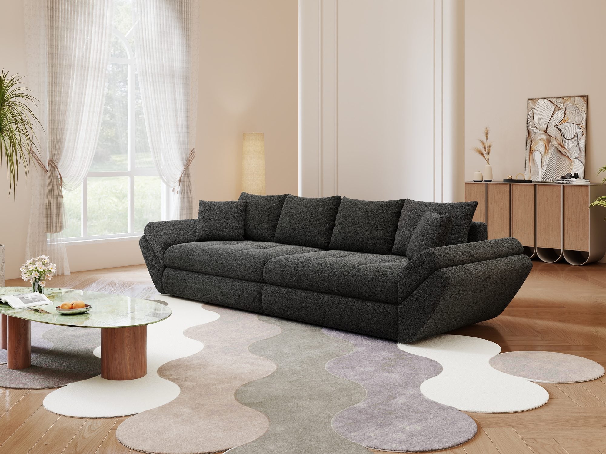 Canapea extensibilă dumonde cu ladă de depozitare Loana Monte Negru 300x100 cm