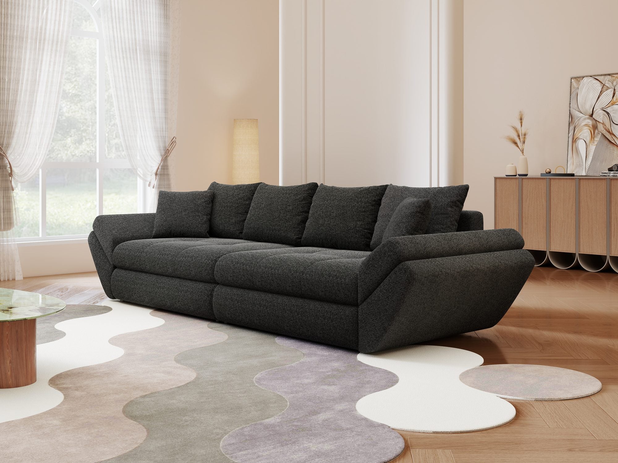 Canapea extensibilă dumonde cu ladă de depozitare Loana Monte Negru 300x100 cm