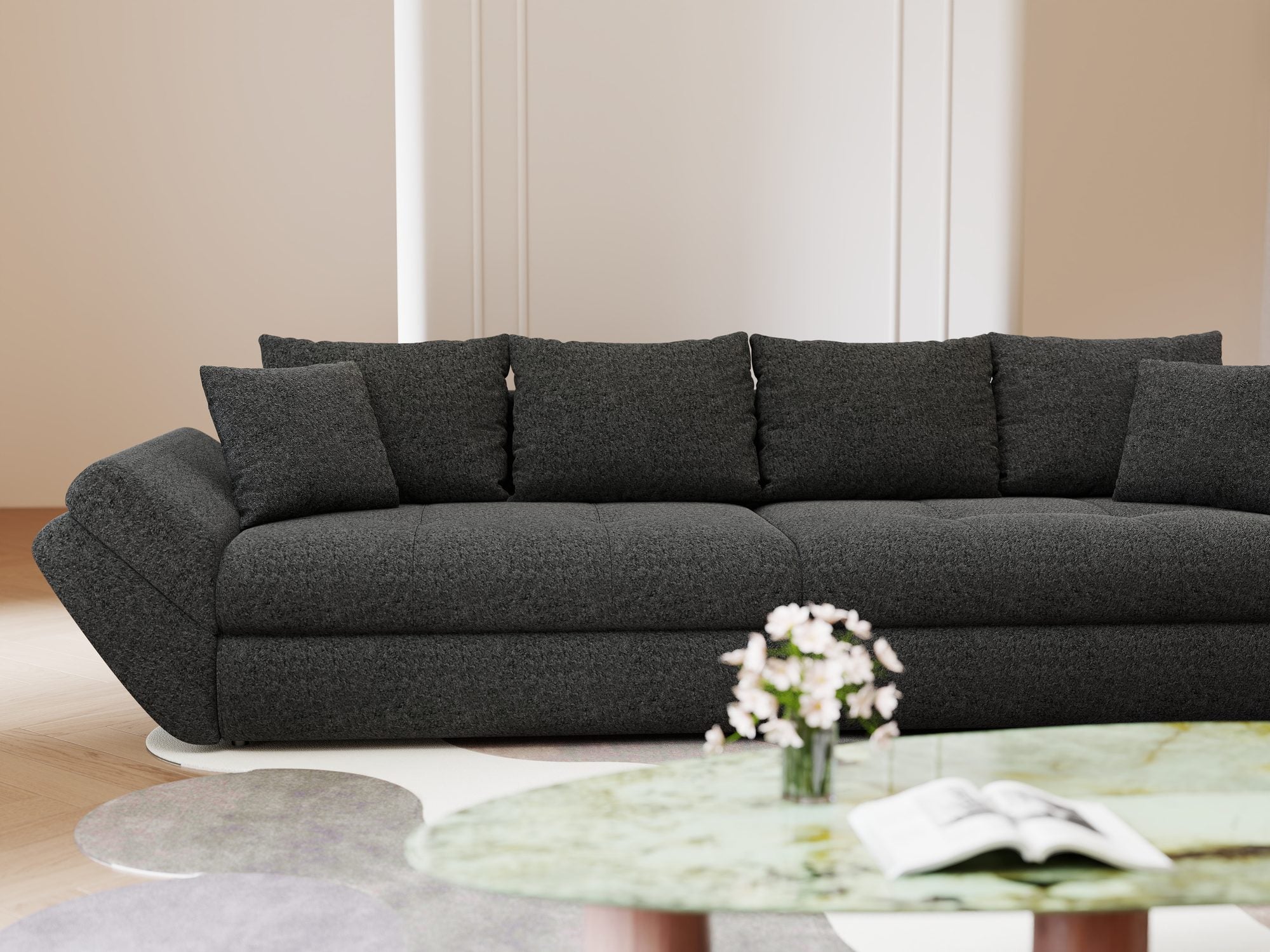 Canapea extensibilă dumonde cu ladă de depozitare Loana Monte Negru 300x100 cm