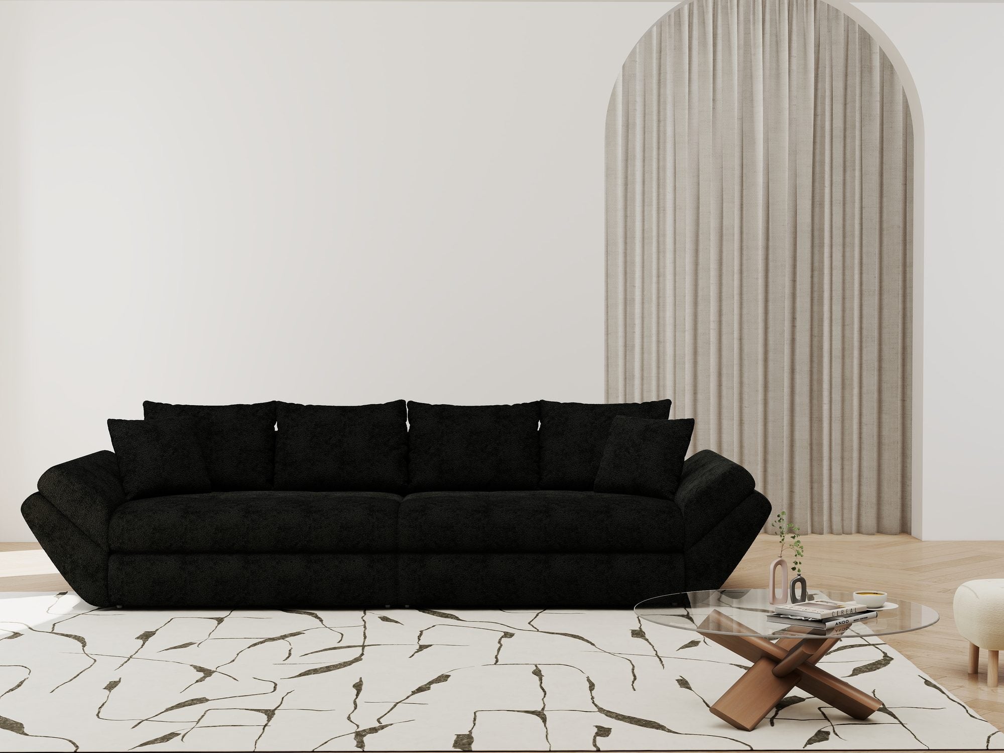 Canapea extensibilă dumonde cu ladă de depozitare Loana Quelle Negru 300x100 cm