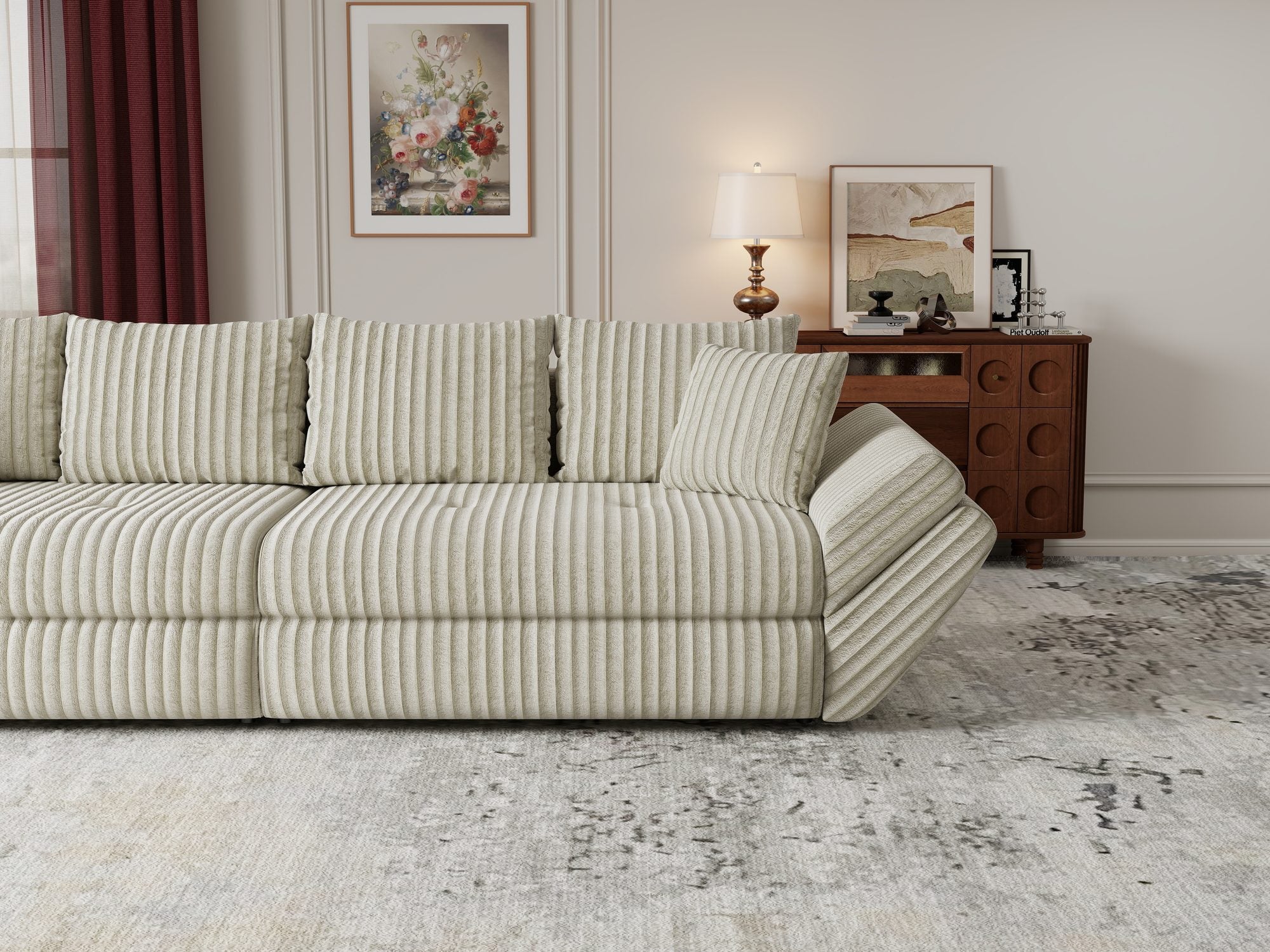 Canapea extensibilă dumonde cu ladă de depozitare Loana Tilia Bej 300x100 cm