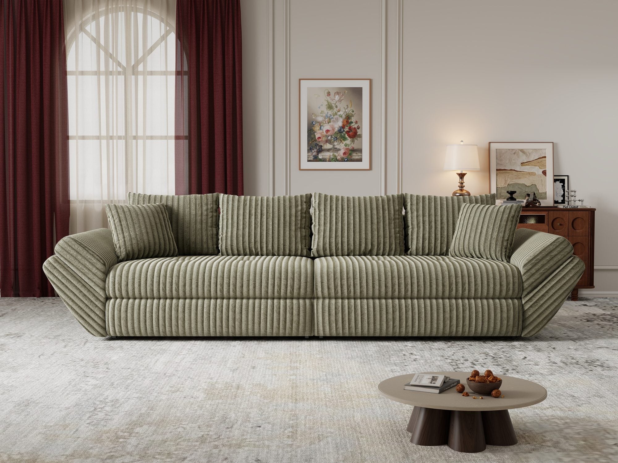 Canapea extensibilă dumonde cu ladă de depozitare Loana Tilia Verde olive 300x100 cm