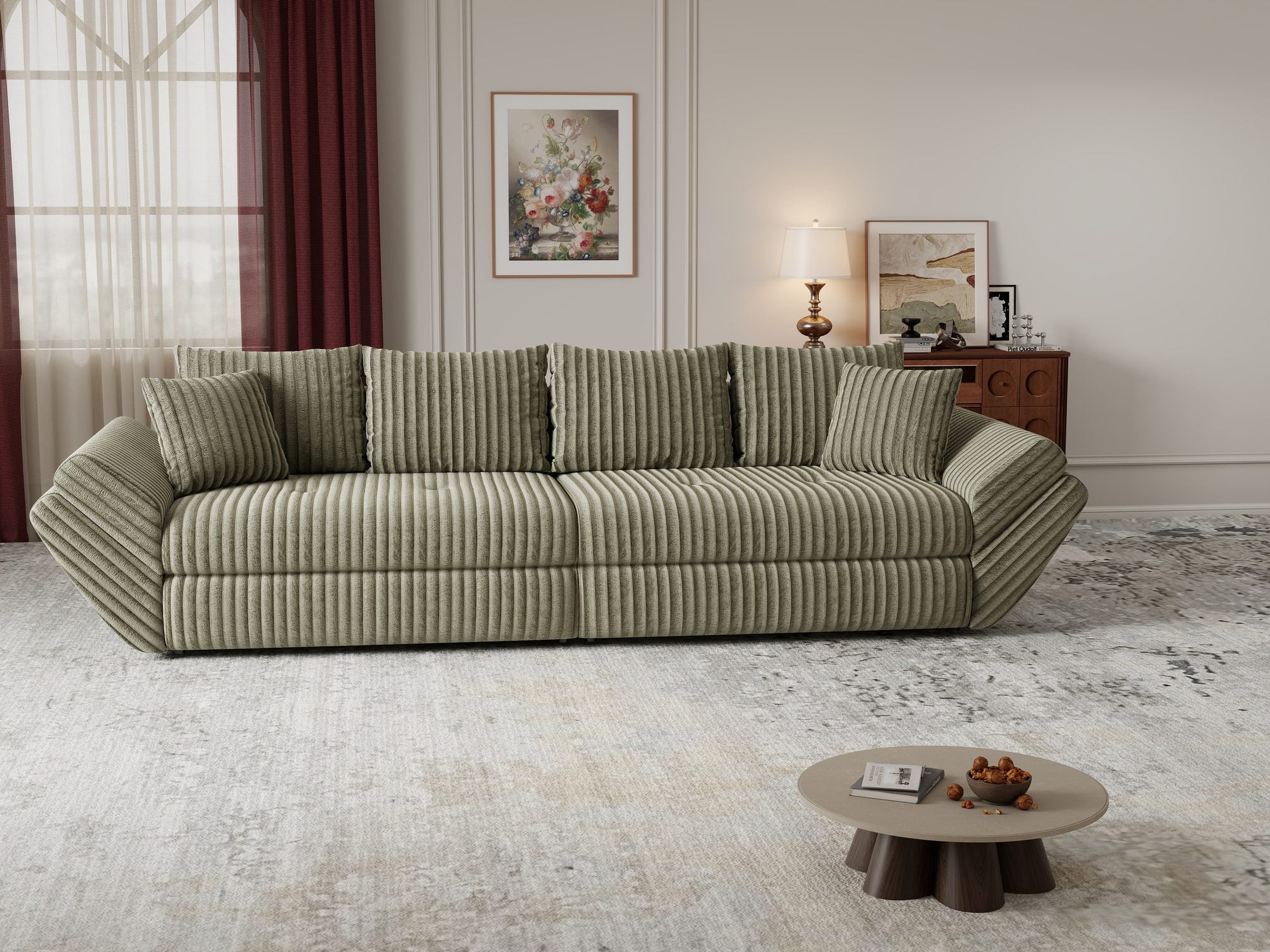 Canapea extensibilă dumonde cu ladă de depozitare Loana Tilia Verde olive 300x100 cm