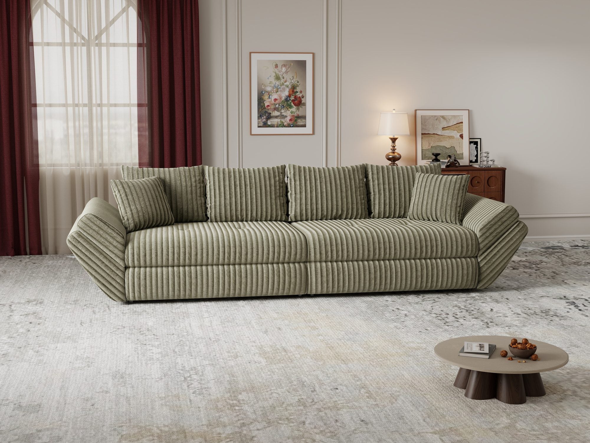 Canapea extensibilă dumonde cu ladă de depozitare Loana Tilia Verde olive 300x100 cm